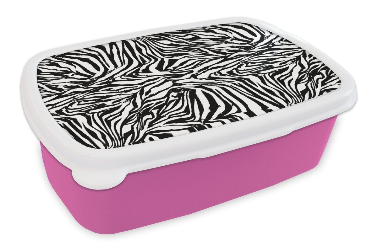 MuchoWow Lunchbox Muster - Zebra - Fell, Kunststoff, (2-tlg), Brotbox für Erwachsene, Brotdose Kinder, Snackbox, Mädchen, Kunststoff rosa
