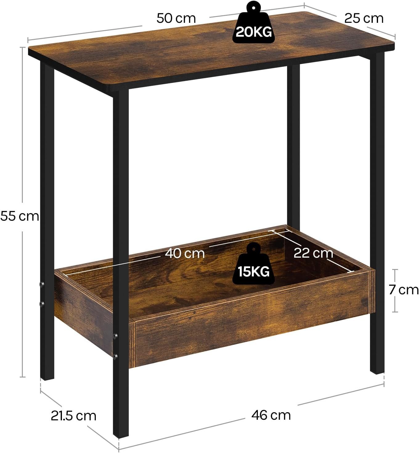 Woltu Beistelltisch (1-St), mit 2 Ablagen, Couchtisch mit Stauraum 50x55x25cm