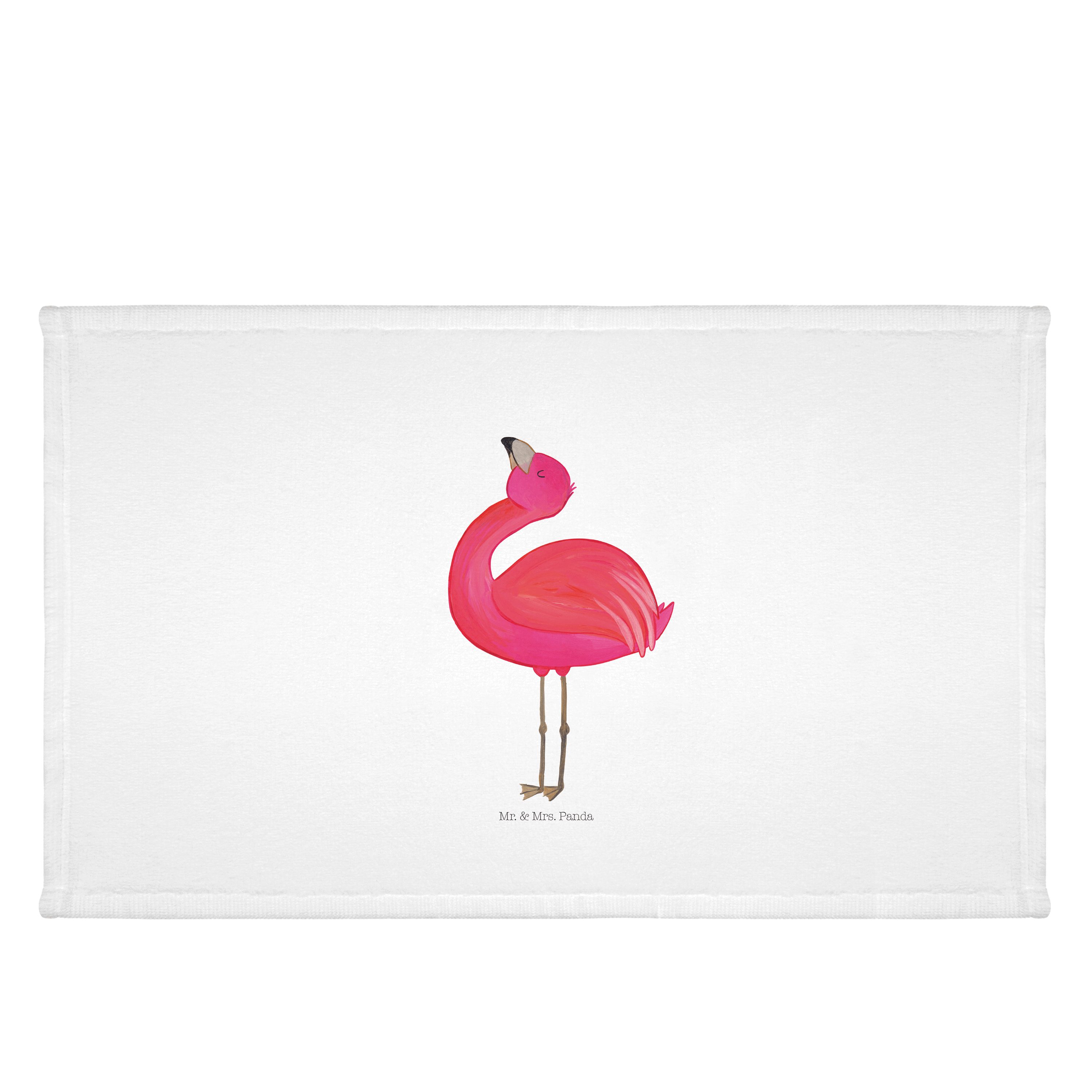 Mr. & Mrs. Panda Handtuch Flamingo stolz - Weiß - Geschenk, Handtuch, rosa, Badezimmer, Baby, g, (1-St)