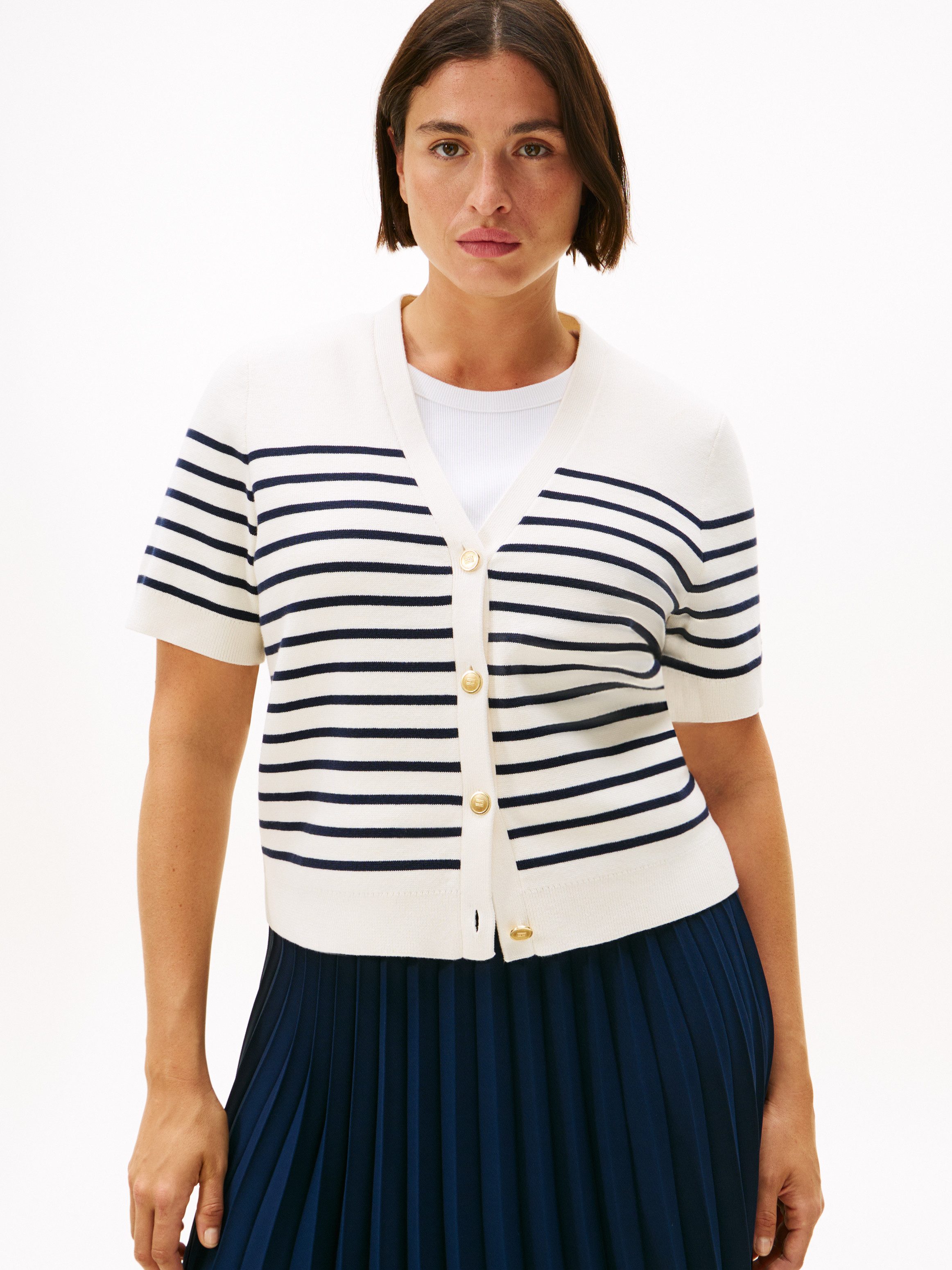 Tommy Hilfiger Curve Strickjacke CRV CO JRSY MID GG GOLD BTN CRDI in großen günstig online kaufen