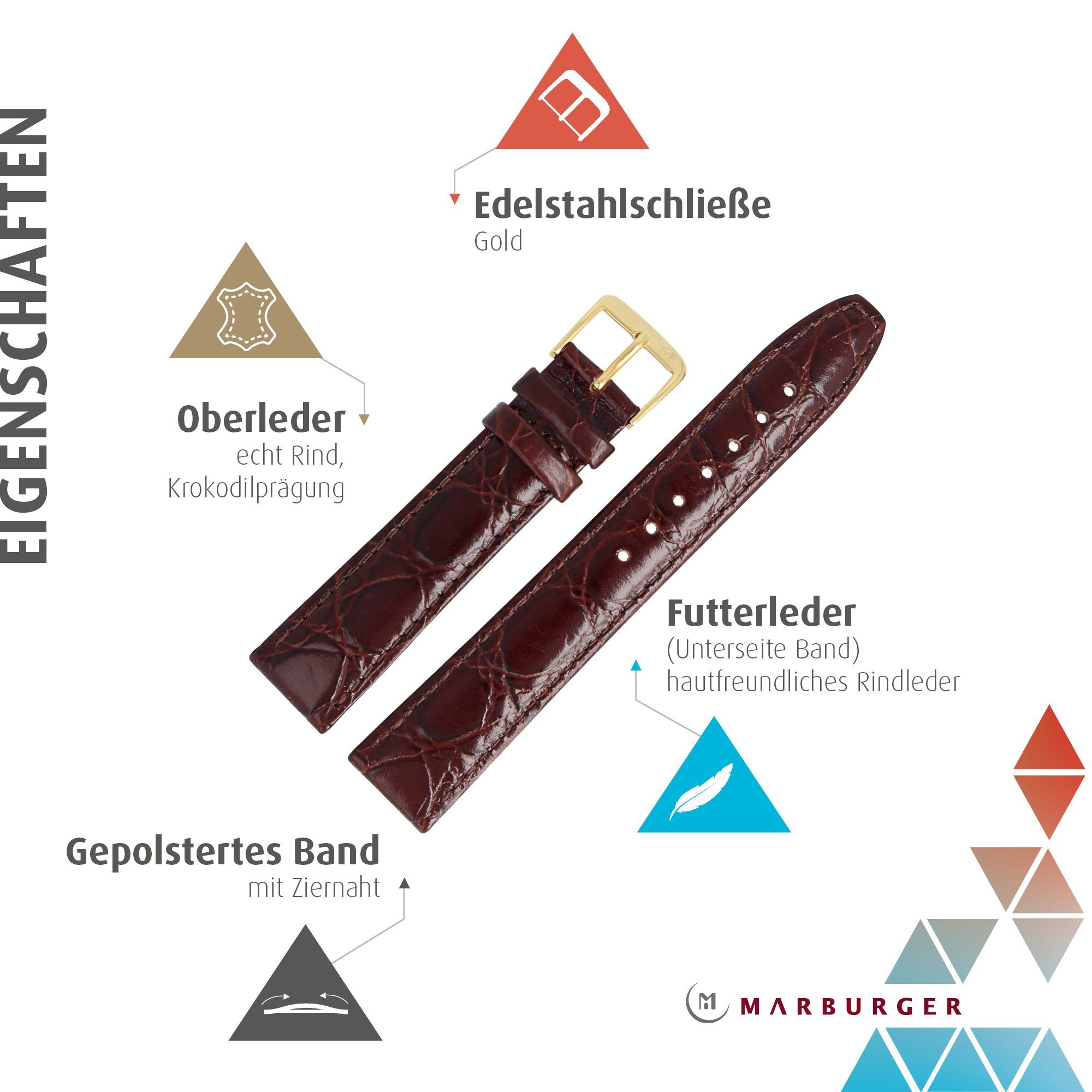 MARBURGER Uhrenarmband 14mm Leder Kroko (Caiman) Prägung – Bild 2 von 5