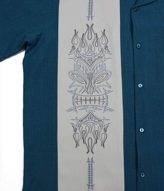 Steady Clothing Kurzarmhemd Pinstripe Tiki Pacific Blau Retro Vintage Bowling Shirt