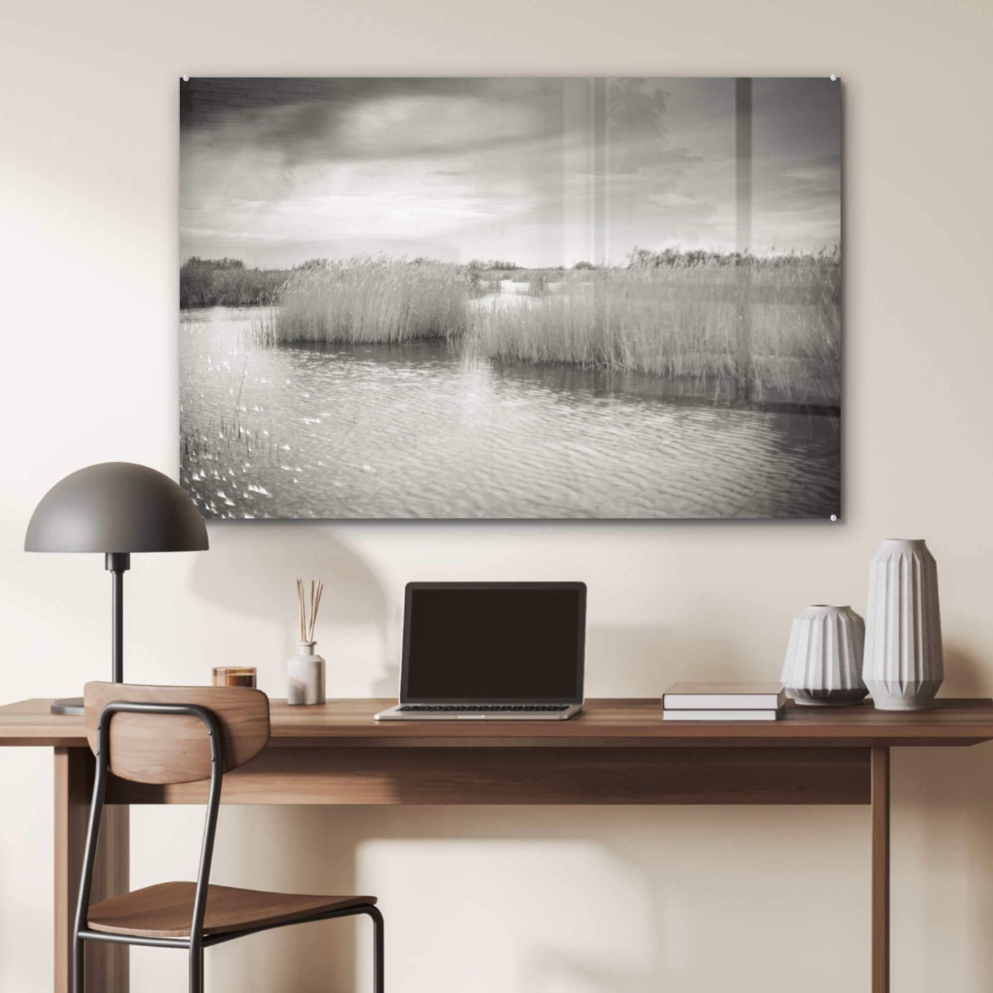 Nationalpark Tablas, von Acrylglasbilder & St), Schlafzimmer einem Schwarz-Weiß-Fotografie Wohnzimmer Schilf MuchoWow (1 Acrylglasbild See in im