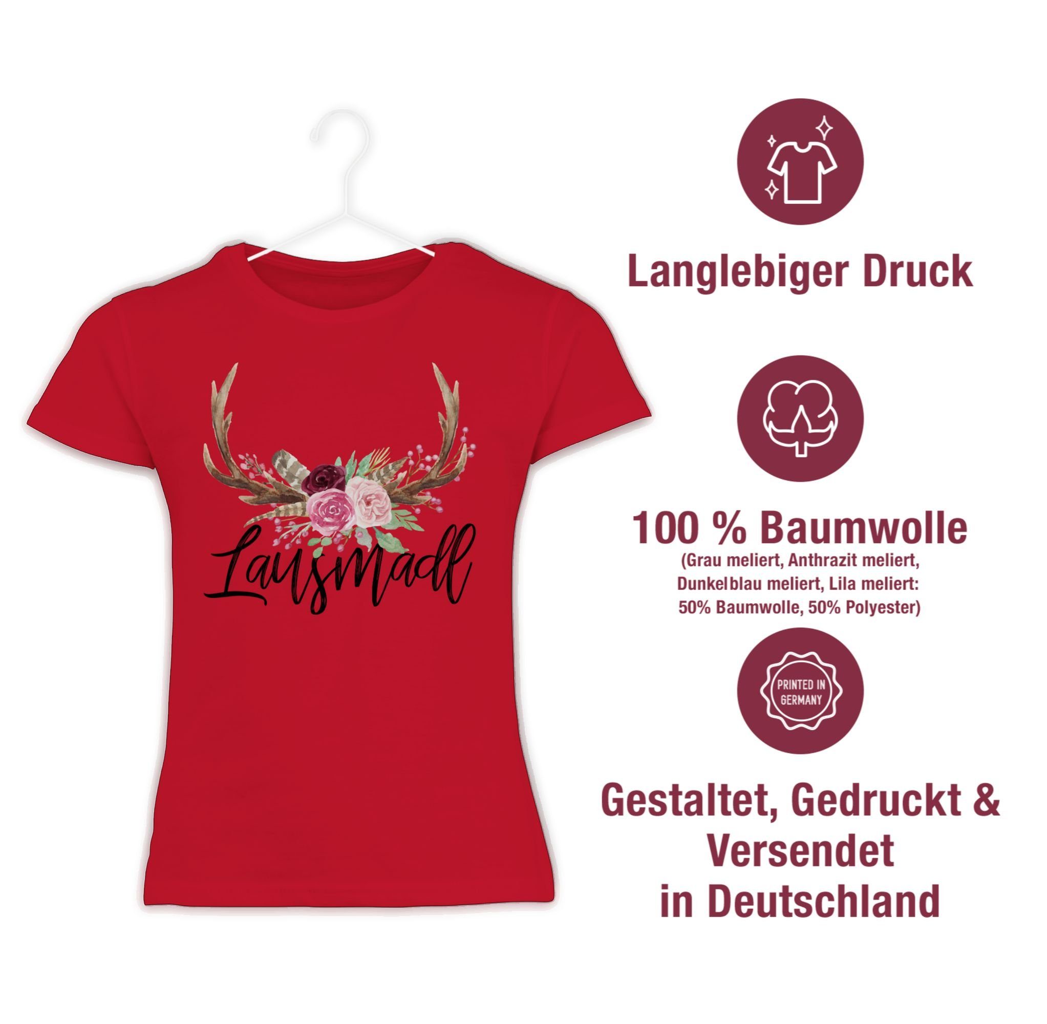 Oktoberfest Mode Kinder T-Shirt Lausmadl Hirschgeweih Rot Outfit Shirtracer für 3