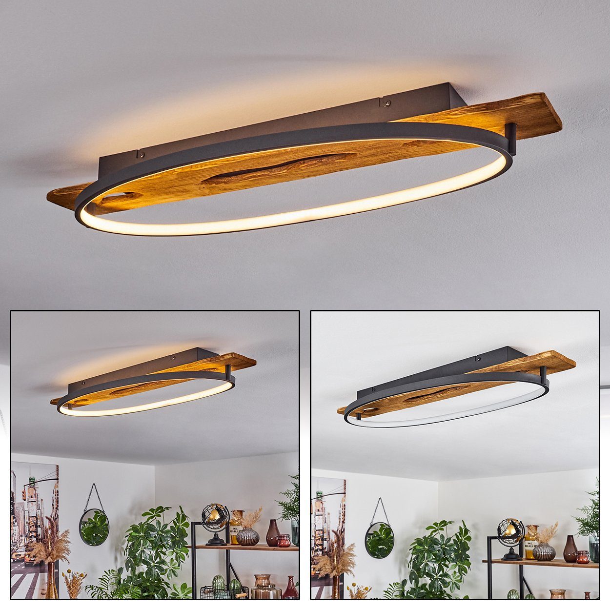 hofstein Deckenleuchte moderne Deckenlampe aus Metall/Holz/Kunststoff, günstig online kaufen