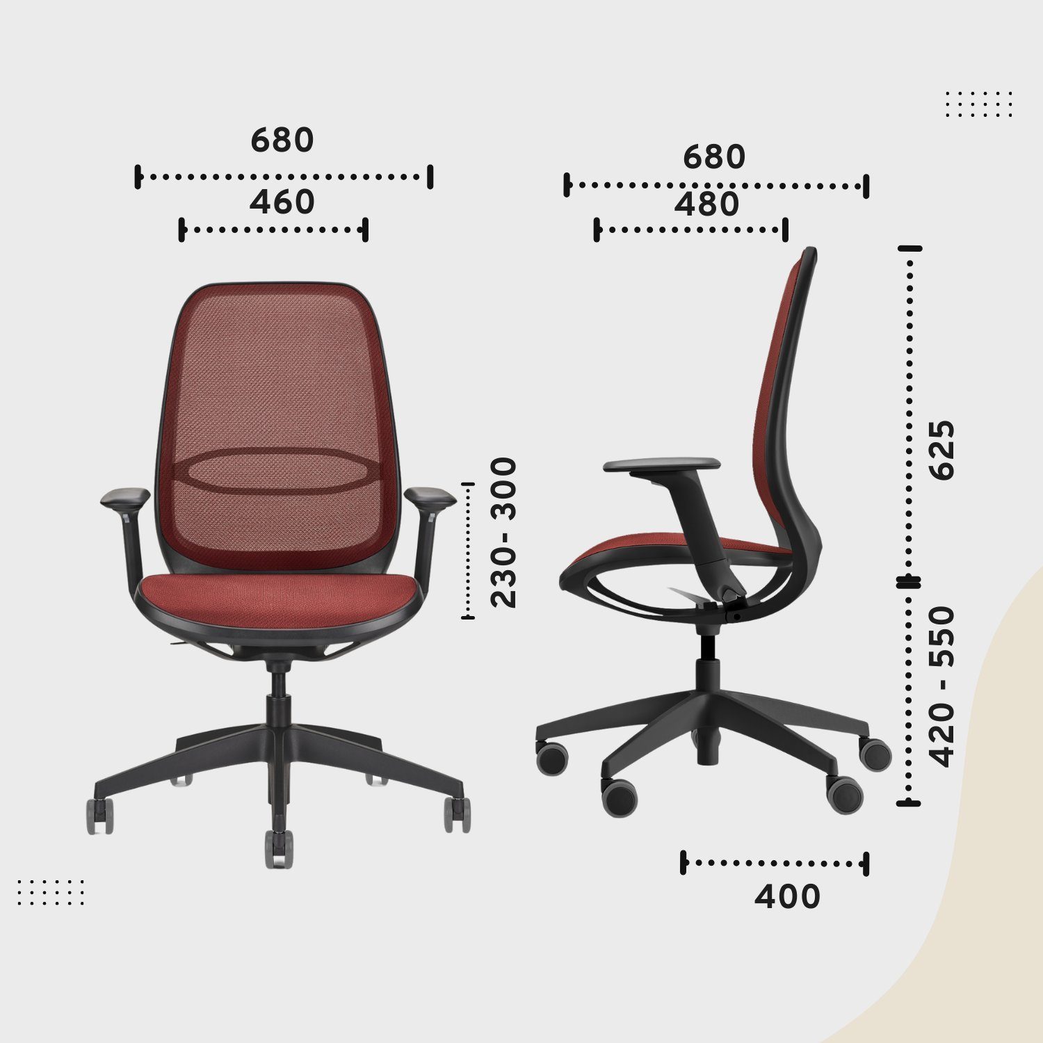 sedus Drehstuhl se:air: Bürostuhl aus Mulitfunktionsarmlehnen, rot (automatischer Lordosenstütze, | Zeitloses Gewichtsanpassung und Design) und mit Netzmembran schwarz filigranes