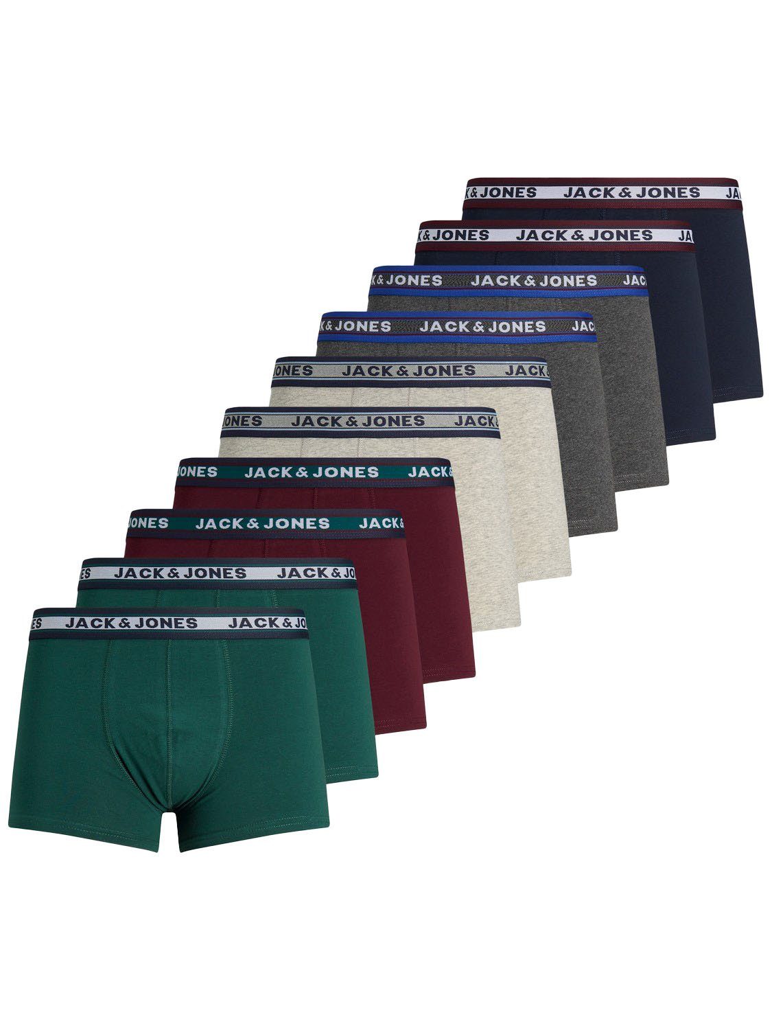 Jack & Jones Boxershorts Set 10er Pack Trunks Boxershorts Stretch für Herren (10-St) Baumwolle Normal Fit unifarben atmungsaktiv Pull-on