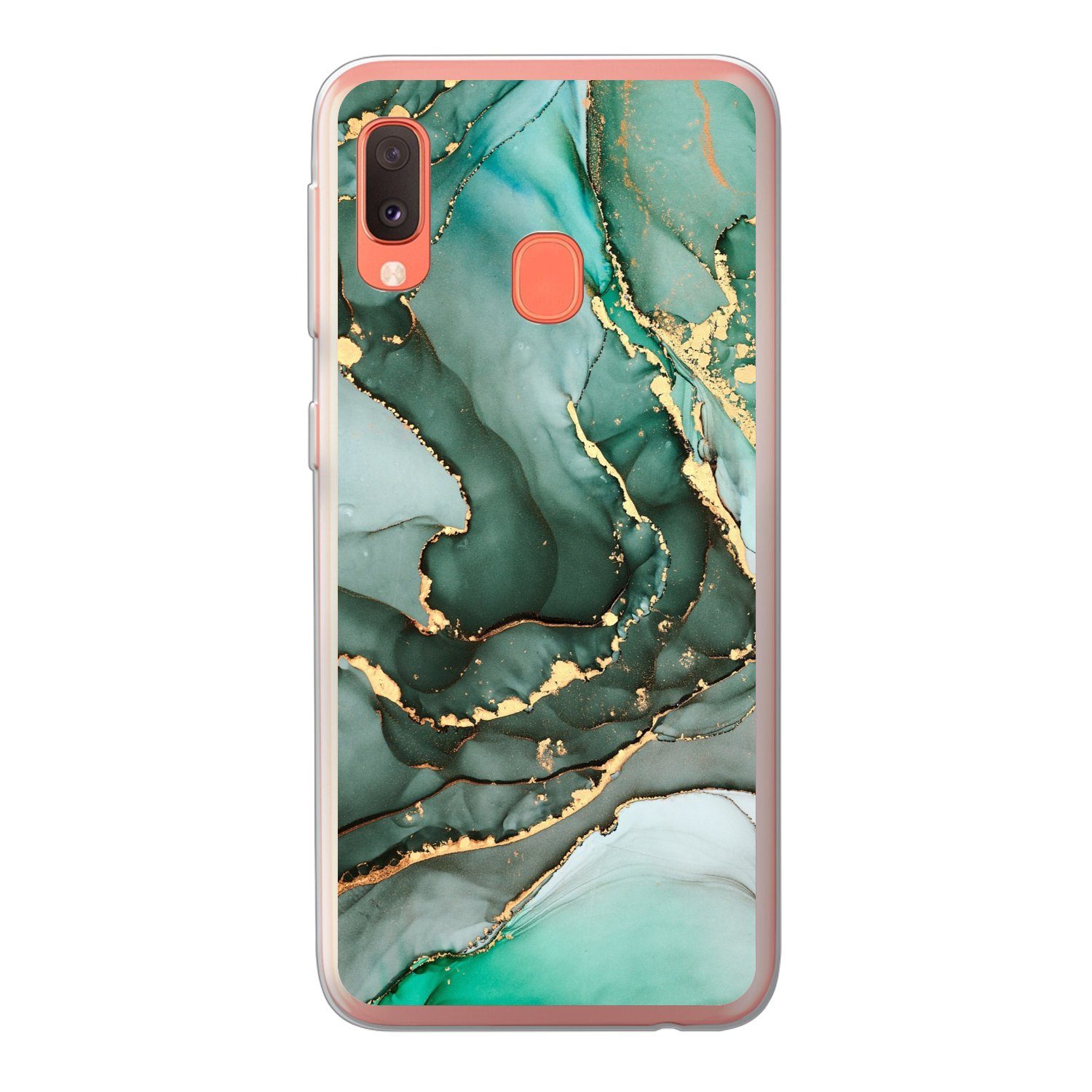 MuchoWow Handyhülle für Samsung Galaxy A20e Gold - Marmor - Grün - Luxus - Marmoroptik - G, Smartphone-Bumper, Print, Handy Schutzhülle Dünn