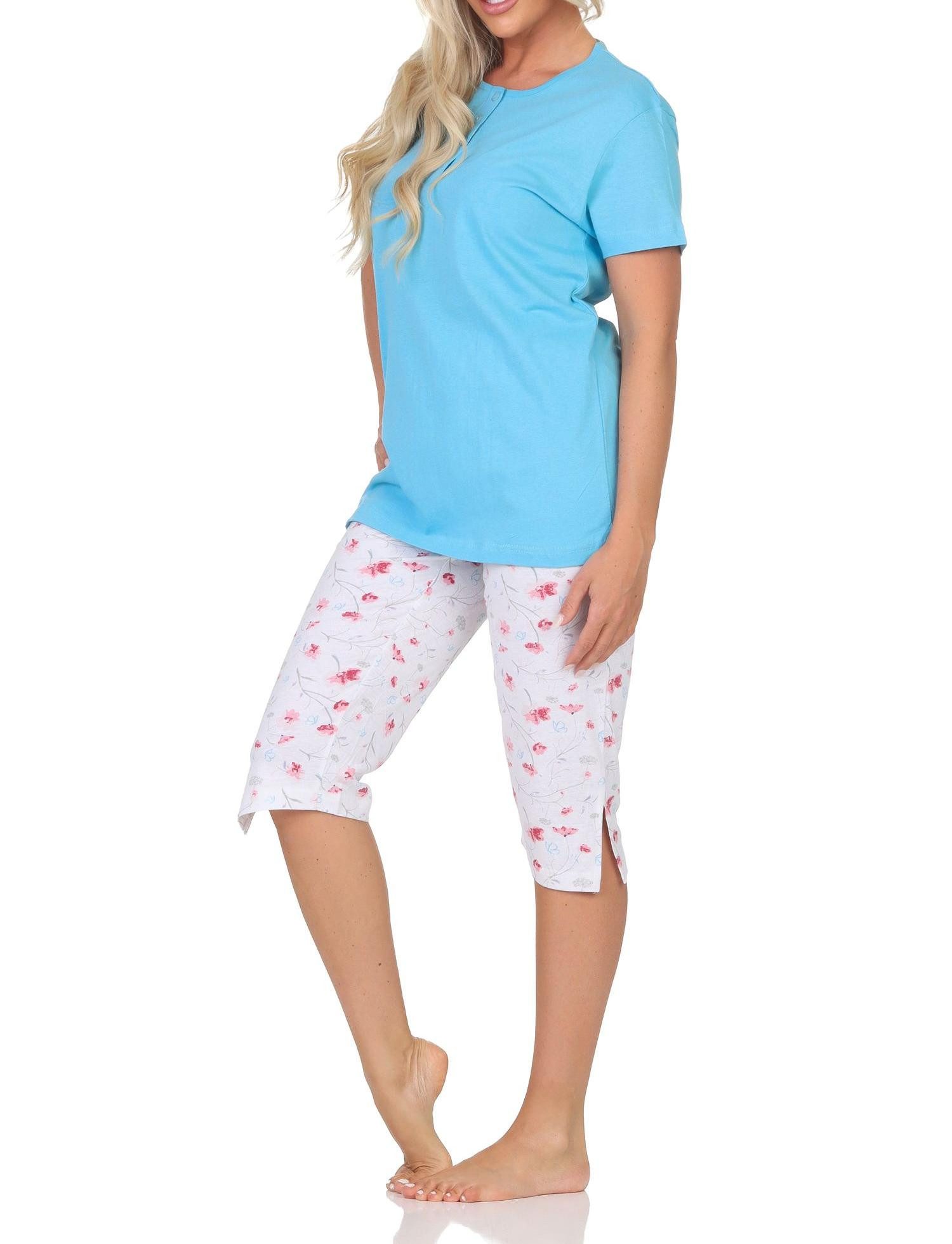 Normann Pyjama Eleganter Damen Capri Pyjama Schlafanzug mit Knopfleiste & Caprihose – Bild 5 von 5