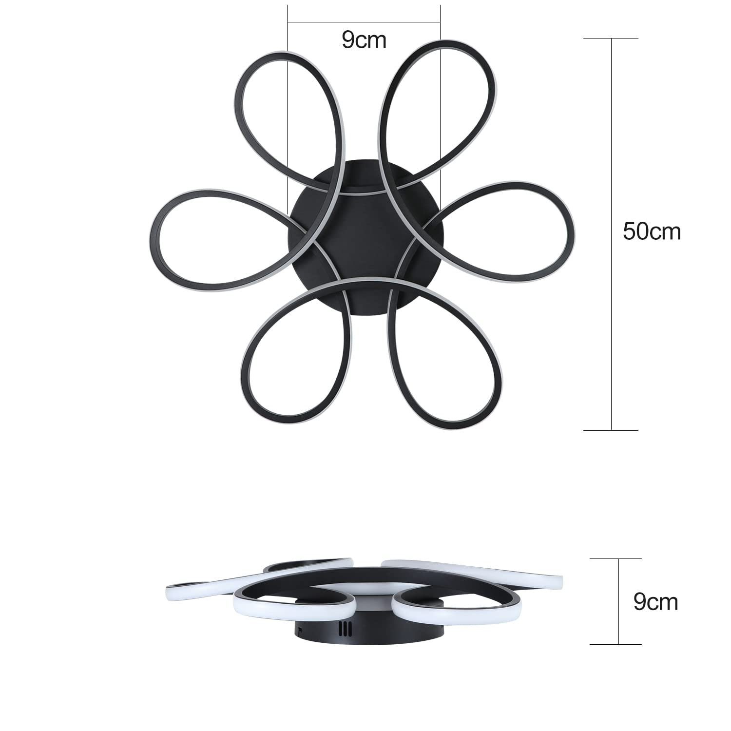 ZMH Deckenleuchten warmweiß-kaltweiß, Blütenform, Schlichte und Elegante Schwarz Ø50CM, 6