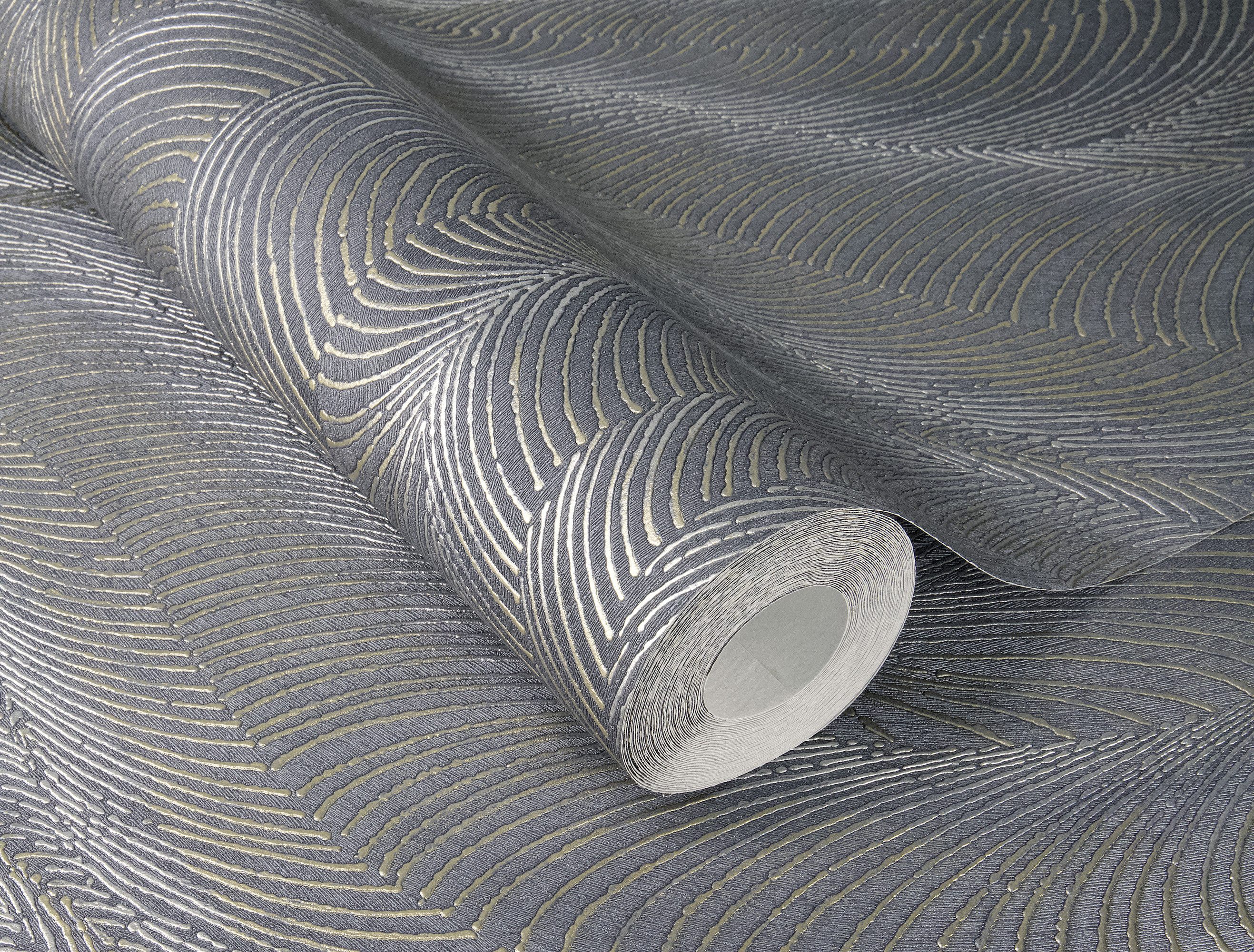 Rasch Vliestapete Vliestapete Federn blau-taupe 659665