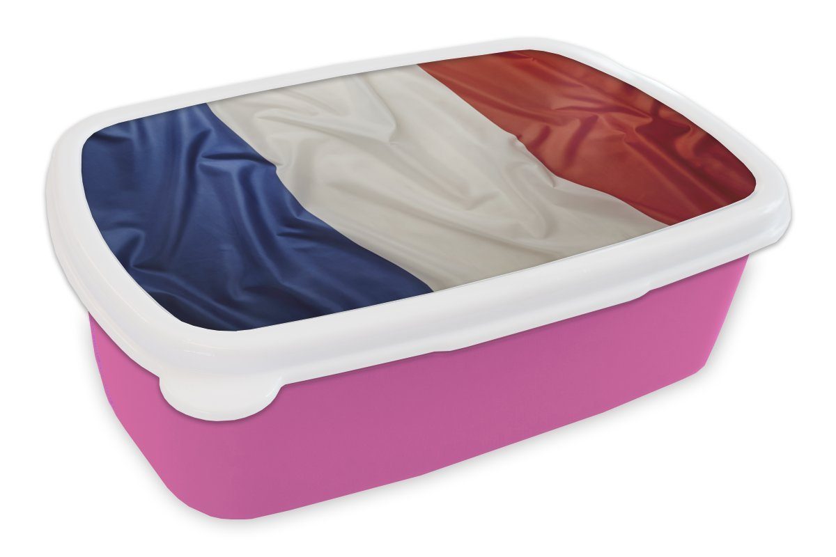 MuchoWow Lunchbox Nahaufnahme der Flagge von Frankreich, Kunststoff, (2-tlg), Brotbox für Erwachsene, Brotdose Kinder, Snackbox, Mädchen, Kunststoff rosa