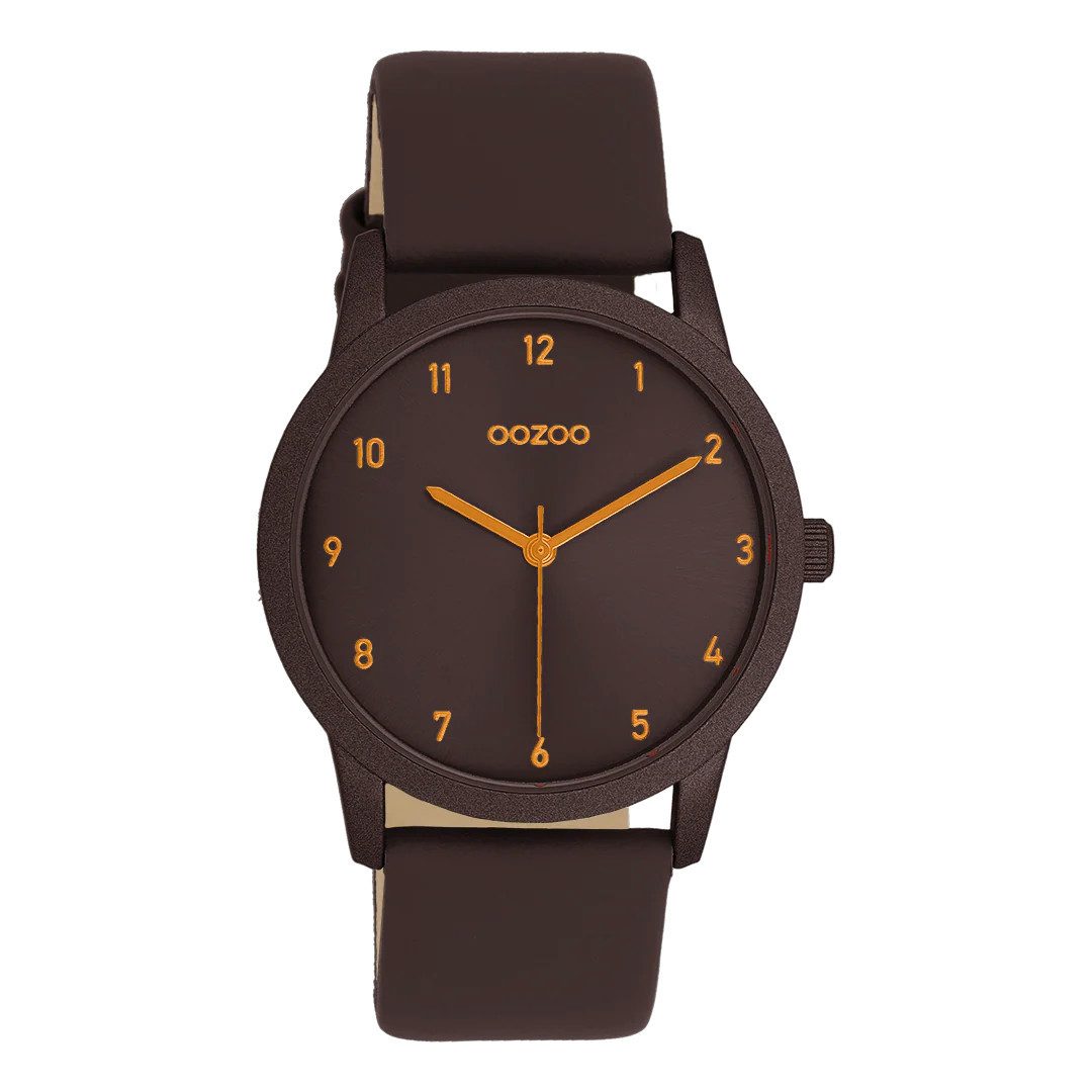 OOZOO Quarzuhr Damenuhr C11649 – dunkelbraunes Design, Lederband, moderne Uhr 38 mm