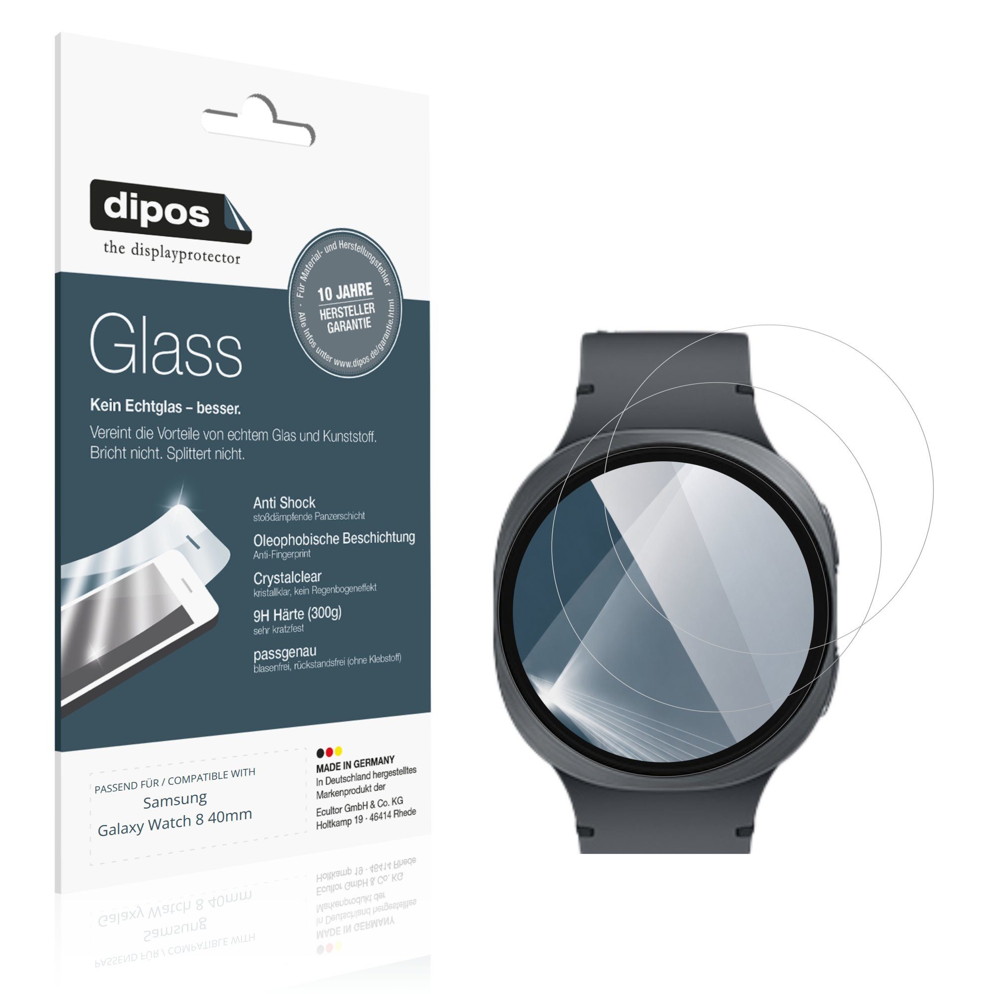 dipos Displayschutzfolie Schutzfolie für Samsung Galaxy Watch 8 40mm, 2 Stück, Displayschutz Schutz Folie Made in Germany