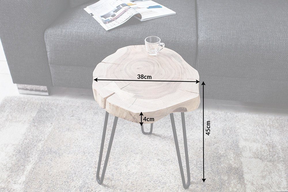 riess-ambiente Beistelltisch GOA Ø40cm natur/schwarz - Akazie, Baumstamm, Metall, Hairpin Legs (Einzelartikel, 1-St), Runde Baumscheibe - ideal für Wohn-, Ess- & Schlafzimmer oder TV-Ecke