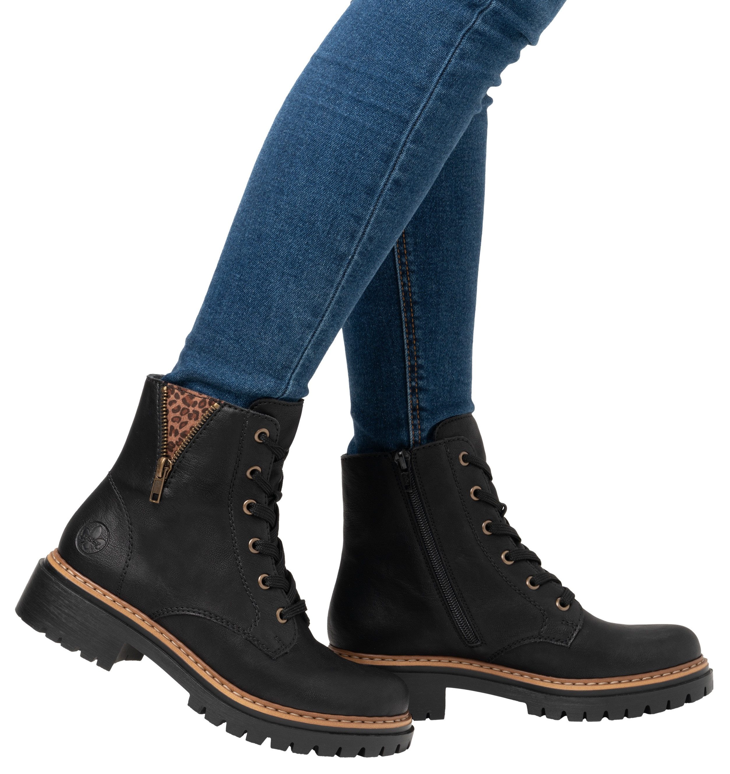 Rieker Schnürstiefelette Schnürboots, Blockabsatz, mit praktischem Innenreißverschluss