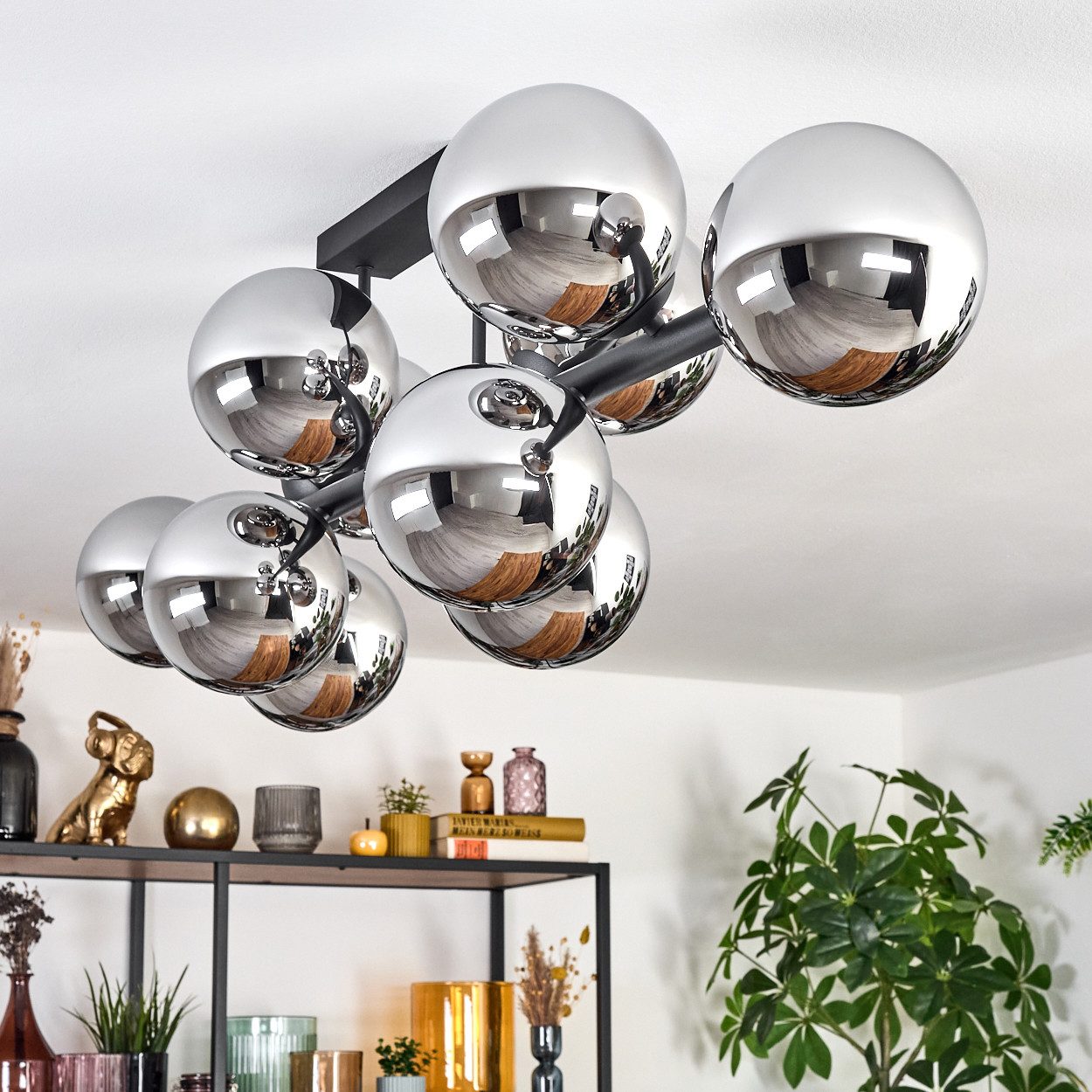 hofstein Deckenleuchte 10-flammige Deckenlampe aus Metall/Glas in Schwarz/C günstig online kaufen
