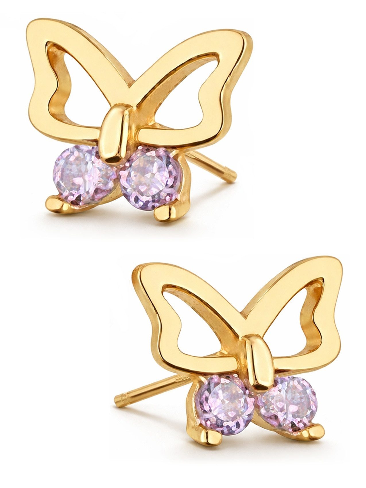 Goldene Hufeisen Paar Ohrstecker Ohrringe Gold Lila Schmetterling 925 Gelbgold 18k vergoldet (inkl. Schmuckbox), Goldschmuck für Mädchen