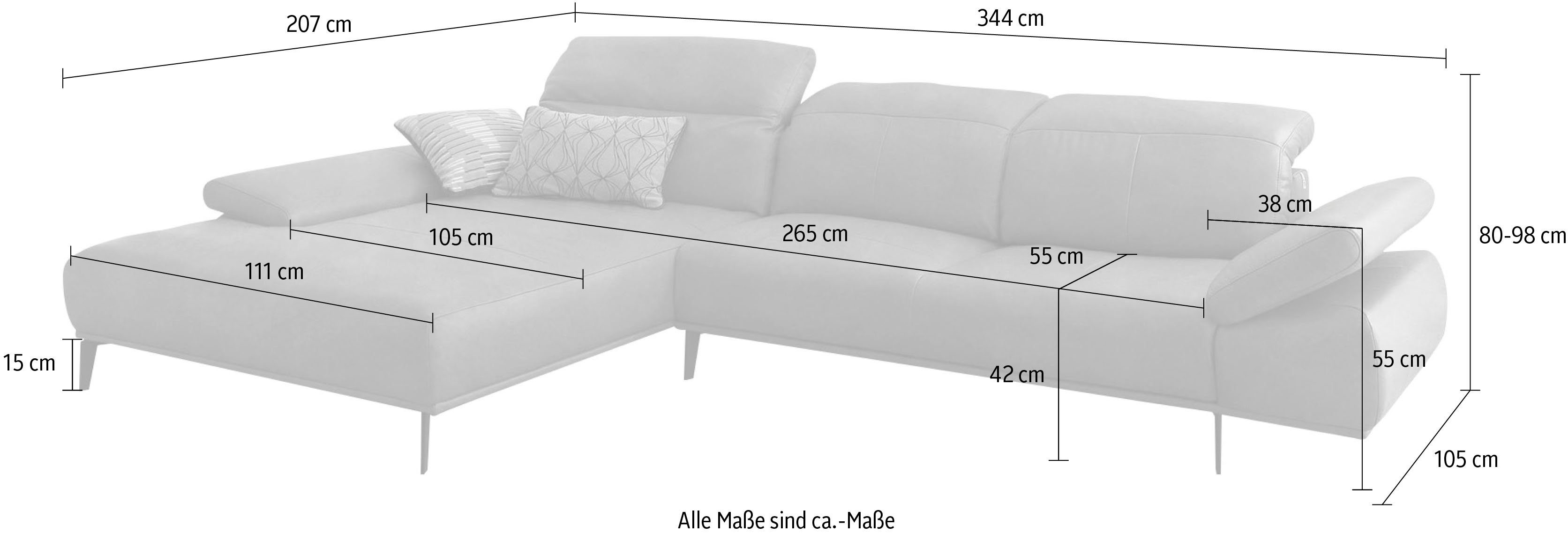 Ecksofa Breite W.SCHILLIG Seitenteilverstellung, inklusive levi, & Kopfstützenverstellung 344cm