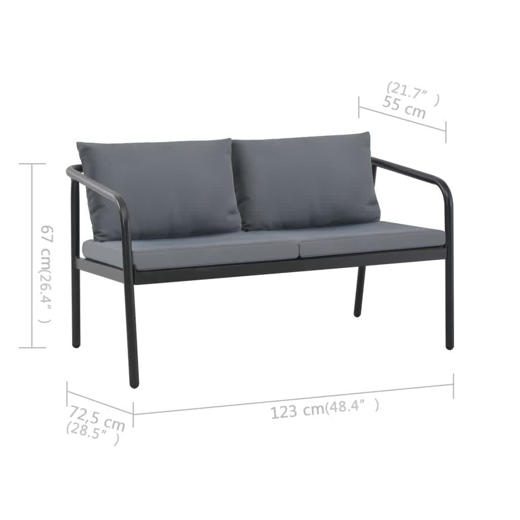 vidaXL Aluminium 2-Sitzer-Gartenbank Grau Auflagen mit Loungesofa