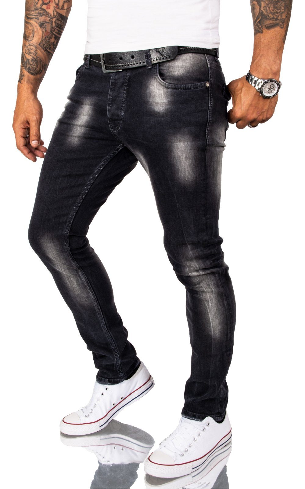Rock Creek Slim-fit-Jeans Herren Jeans Stonewashed Schwarz RC-2261 günstig online kaufen