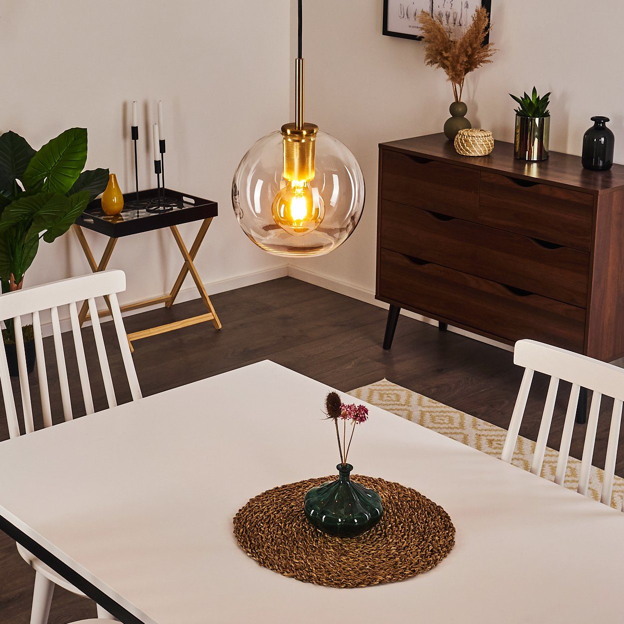 hofstein Hängeleuchte »Radda« Retro Pendellampe aus Metall in Gold und klar günstig online kaufen