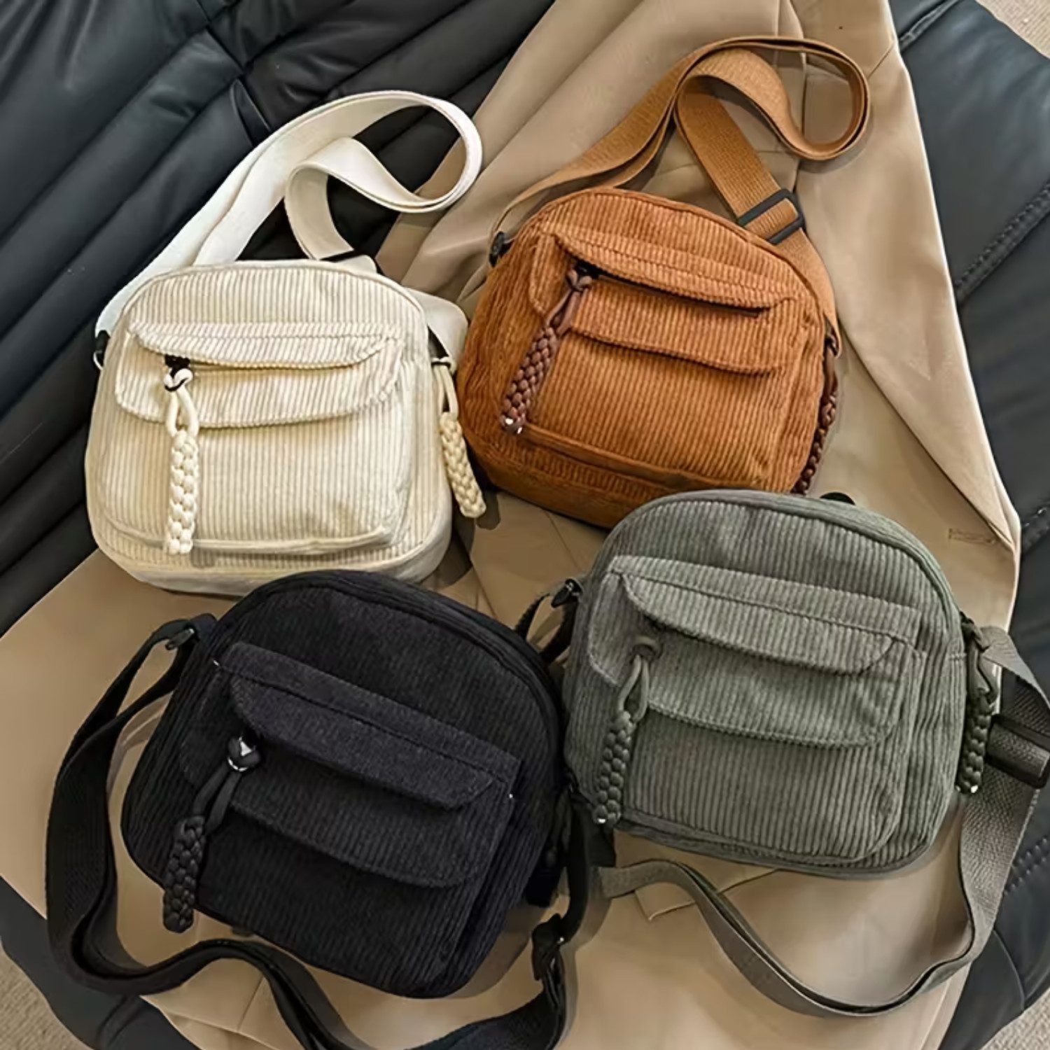 XCOAST Umhängetasche Cord Tasche Braun – Schultertasche Unisex mit Reißverschluss (Cord Bag, Cord Shopper), Cord Tasche Braun, Cord Schultertasche, Unisex Tasch – Bild 4 von 4