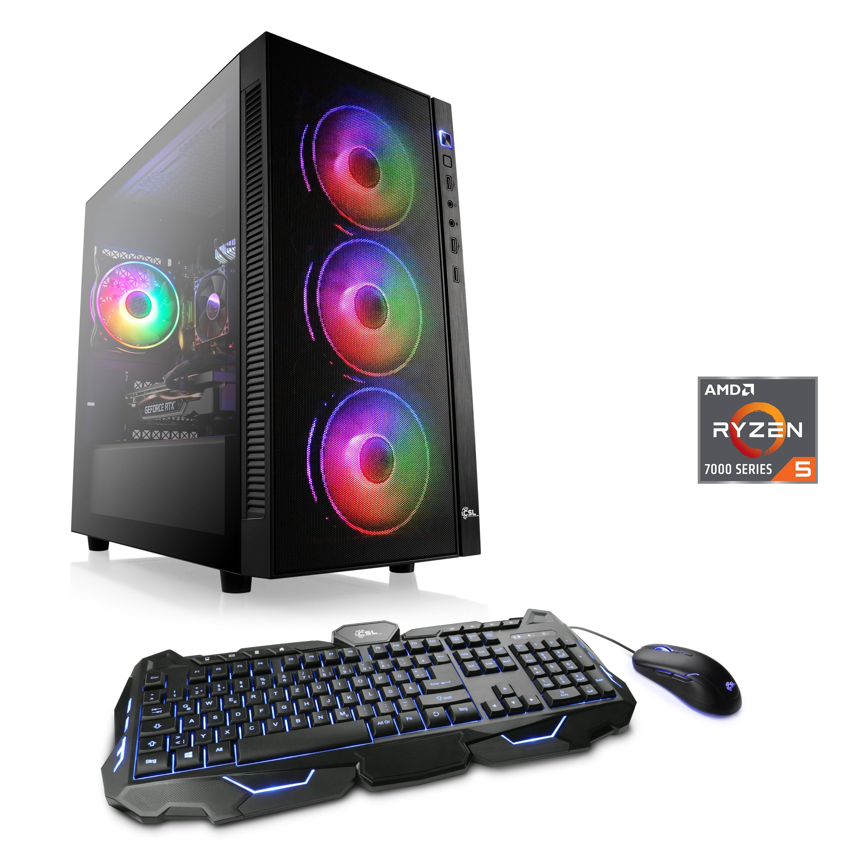 CSL Sprint V28610 Gaming-PC (AMD Ryzen 5 7600, GeForce RTX 3060, 16 GB RAM, 1000 GB SSD, Luftkühlung)