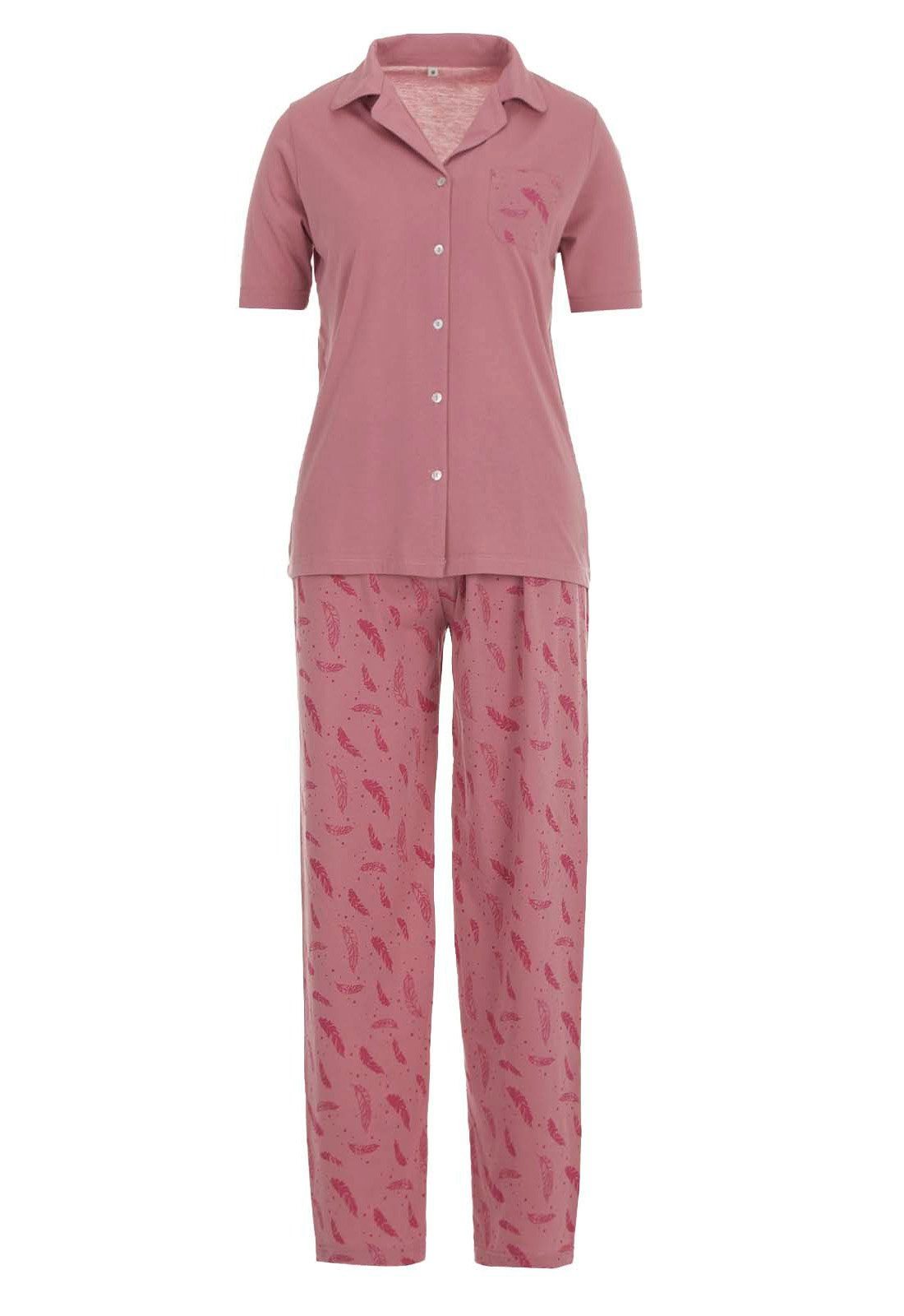 zeitlos Schlafanzug »zeitlos Pyjama Set Damen Kurzarm Knöpfe Kragen 2 tlg.  Nachtwäsche Feder« online kaufen | OTTO