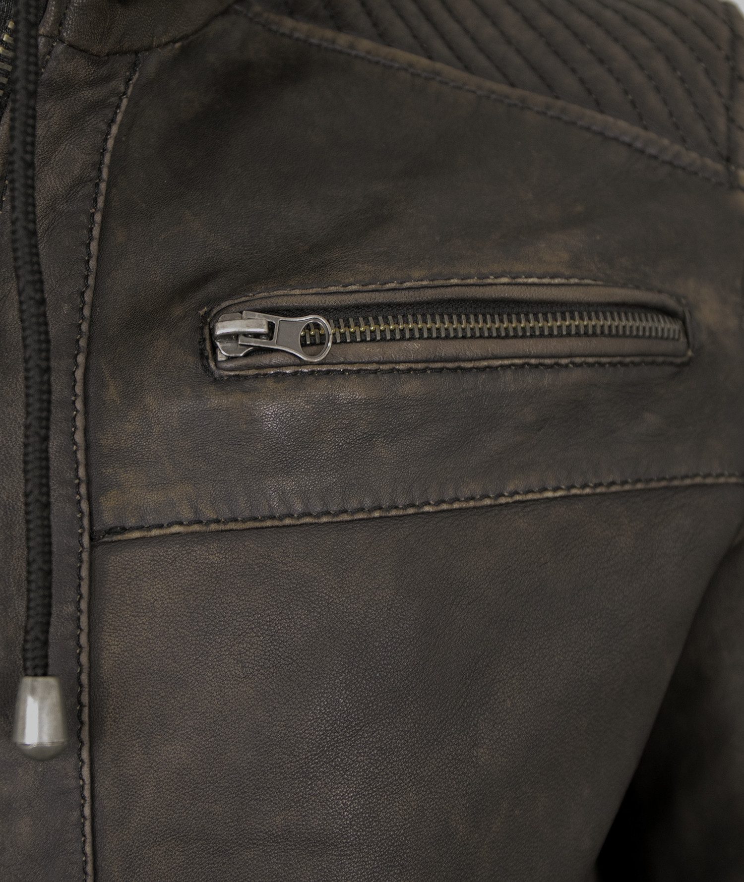 Redpoint Lederjacke Redpoint - Herren Lederjacke Kapuze Lammnappa braun antik holzkohle