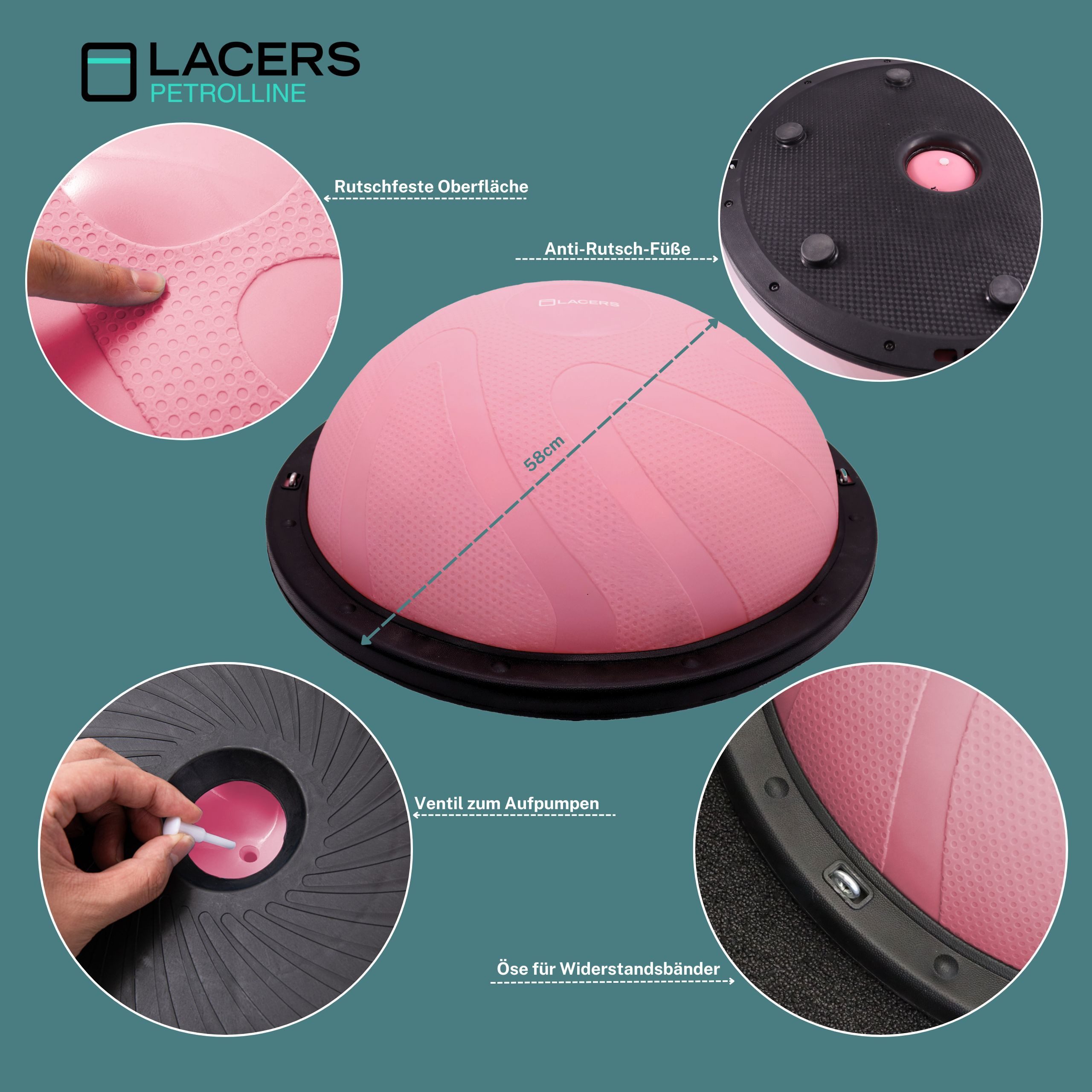 Lacers Balancekissen Petrolline Balance Halbkugel mit Widerstandsbändern und Pumpe, Tragbar,bessere Haltung,Gleichgewicht,Entspannung & Rehabilitation