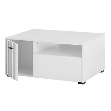 Lomadox Couchtisch HUNTER-61, Wohnzimmertisch weiß matt schwarz Rillen 90x43x70 cm