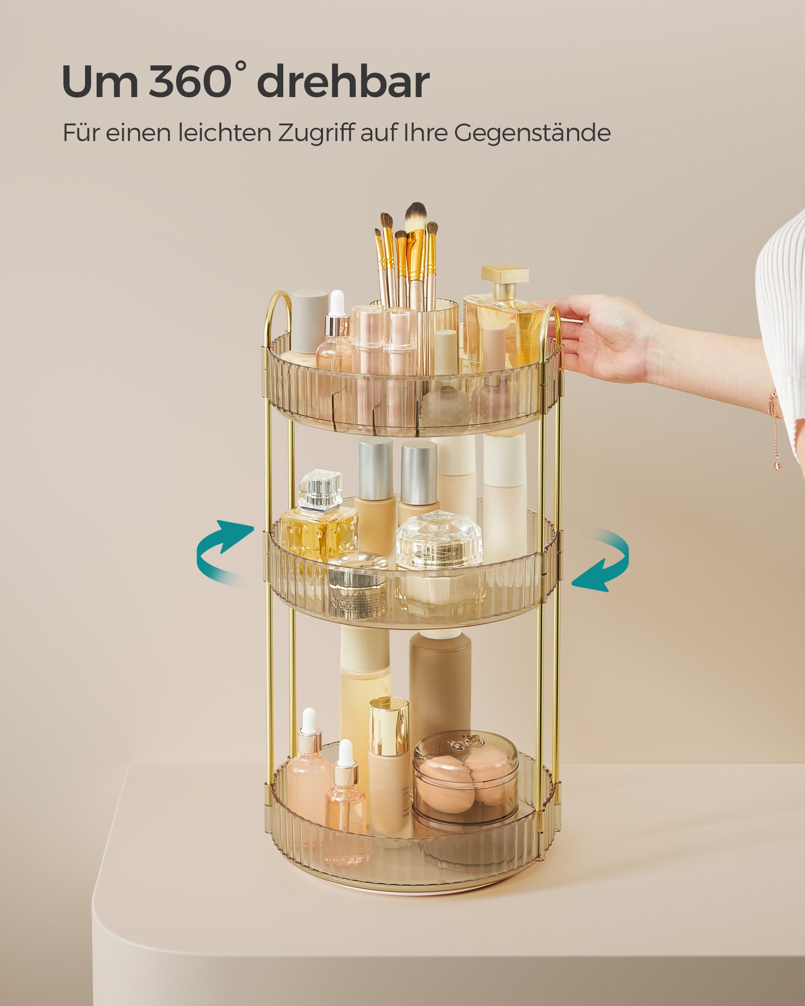SONGMICS Make-Up Organizer drehbar, Kosmetik-Organizer rund, 360° Drehbarer, Kosmetik Aufbewahrung, Geschenkidee