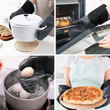 HYZULU Topfhandschuhe Ofenhandschuhe,Hitzebeständige schwarze Backhandschuhe, Topflappen, (4-tlg), Hitzebeständigkeit, Anti-Rutsch-Spiralstruktur