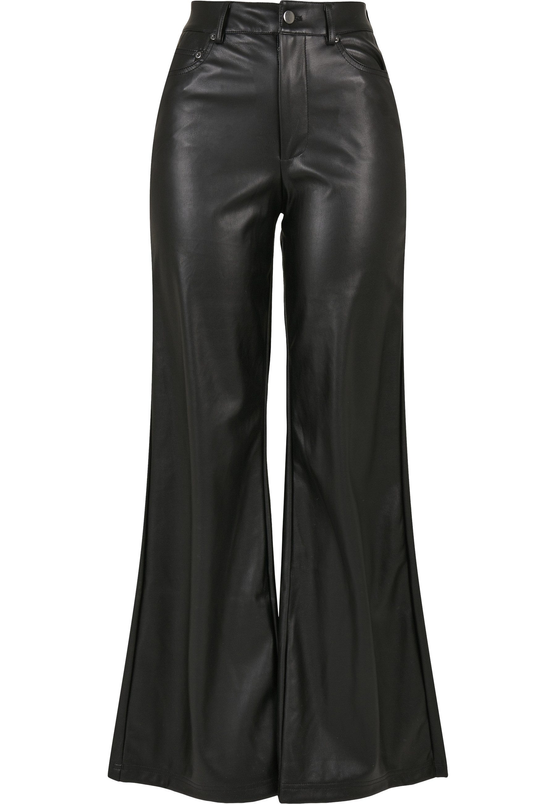 URBAN CLASSICS Stoffhose Urban Classics Damen Ladies Faux Leather Wide Leg günstig online kaufen