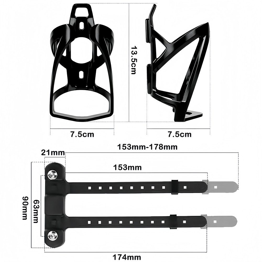 AFKSMILE Fahrrad-Flaschenhalter Flaschenhalter Fahrrad, Leichte Langlebige PC Wasserflaschenhalter, Getränkehalter, inklusive Gurte für Rohre mit Durchmesser bis 22-55mm