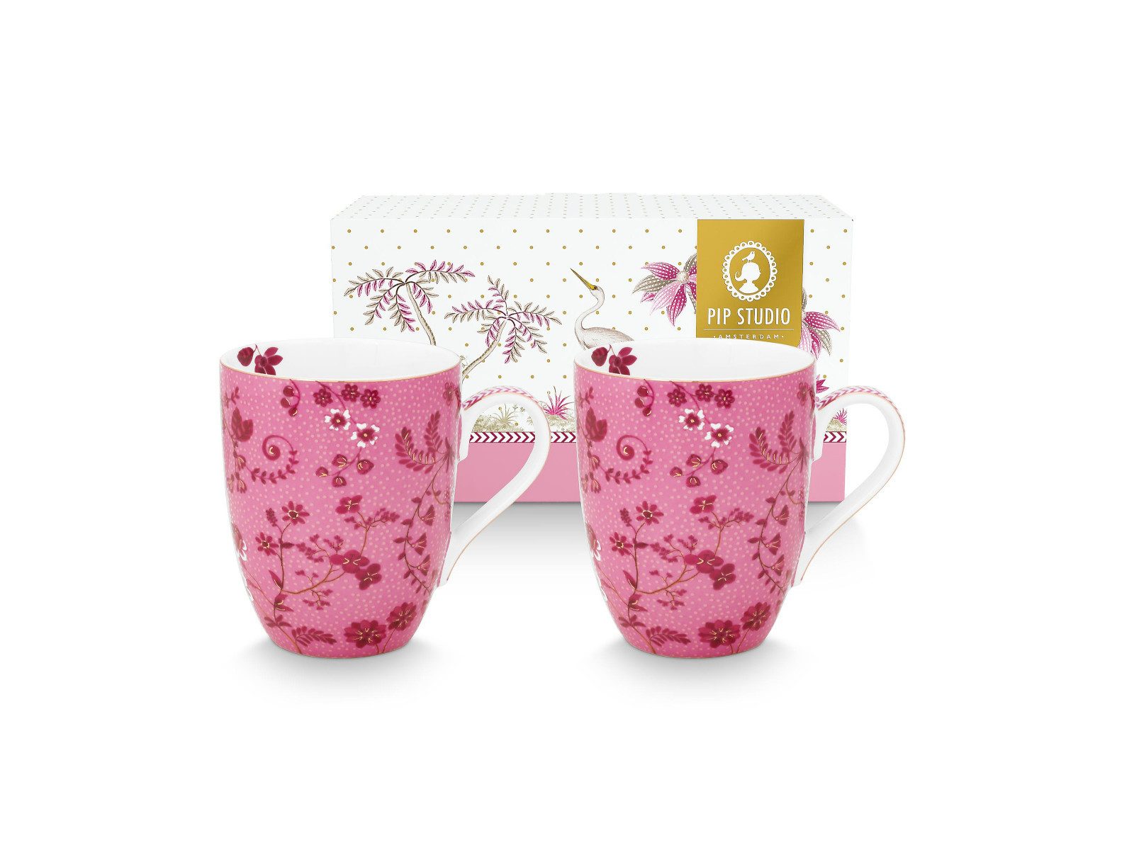 PiP Studio Becher Jolie Flowers Pink Becher Large 350ml Set2, Porzellan