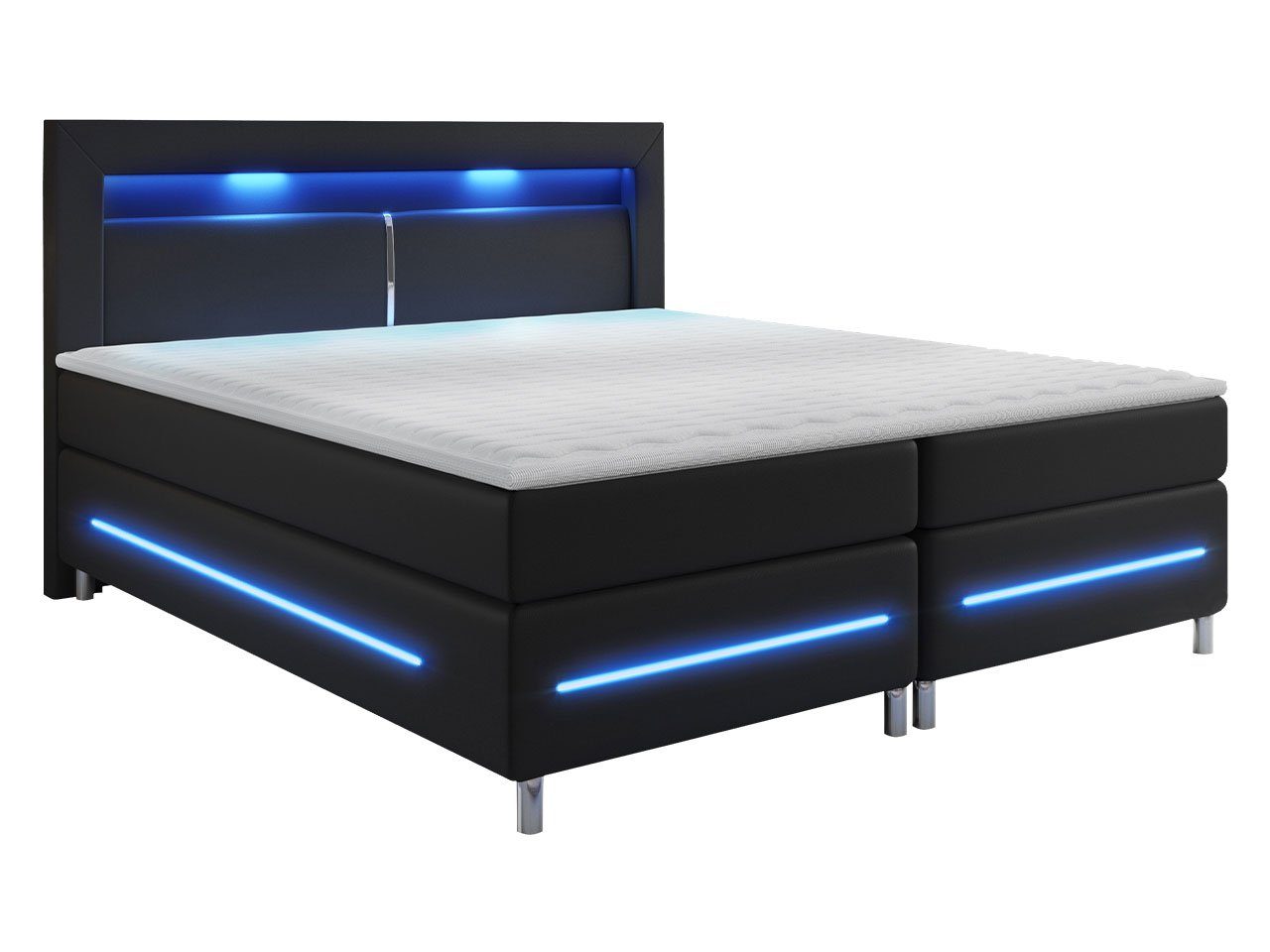 MIRJAN24 Boxspringbett Milano LED (Bonellmatratze), Blauer LED-Beleuchtung, Stahlfüße, 140/160/180 cm