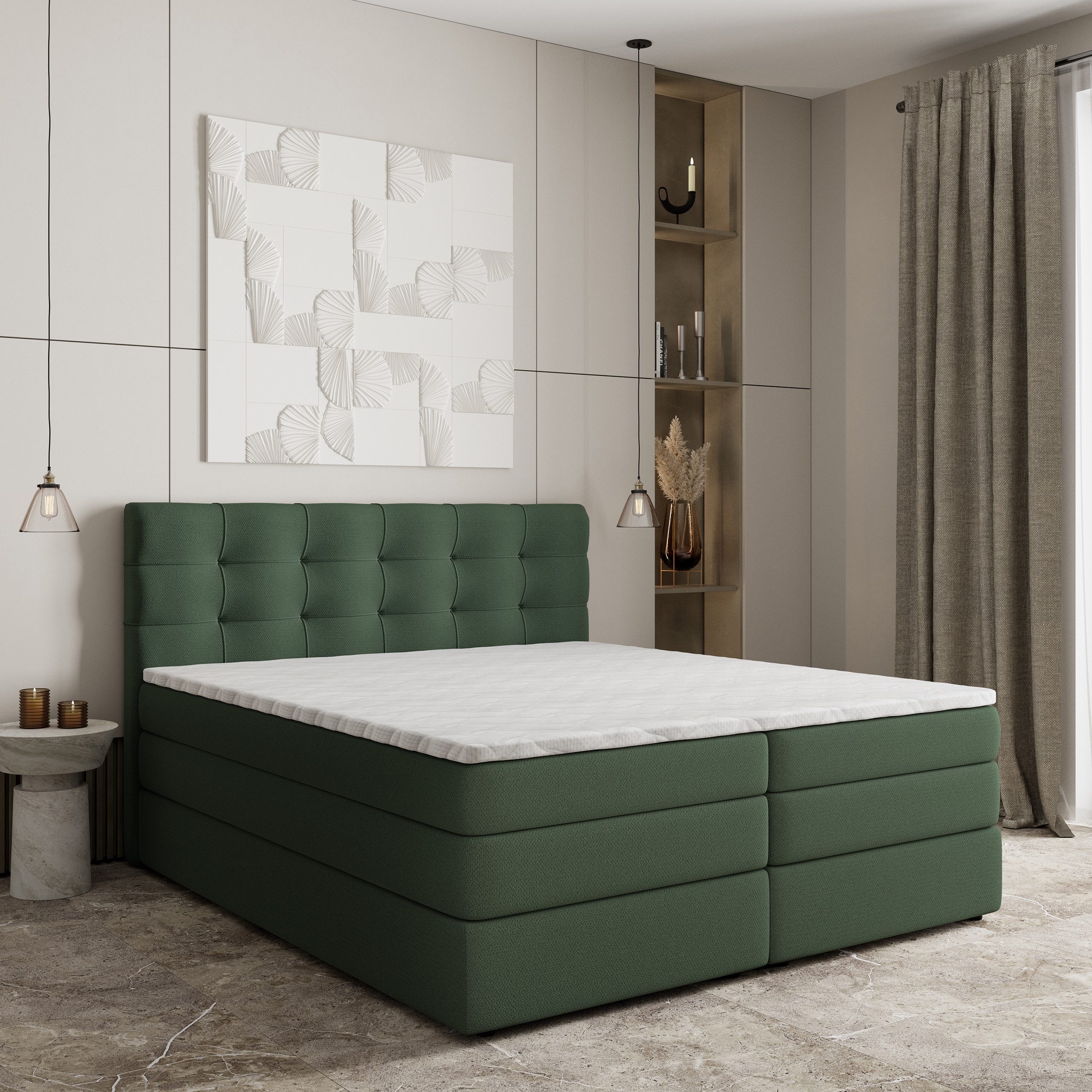Masseno Boxspringbett AREZI 160x200 cm mit Bonell Matratze und Topper, Doppelbett, Polsterbett mit Kopfteil, Boxspringbett
