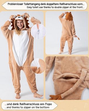 Corimori Partyanzug Flauschiges Löwen-Kostüm für Erwachsene mit Haarreif,  Karneval Kostüm, Jumpsuit, Pyjama, Fasching, Kigurumi, Tierkostüme, Löwe "Oliver"