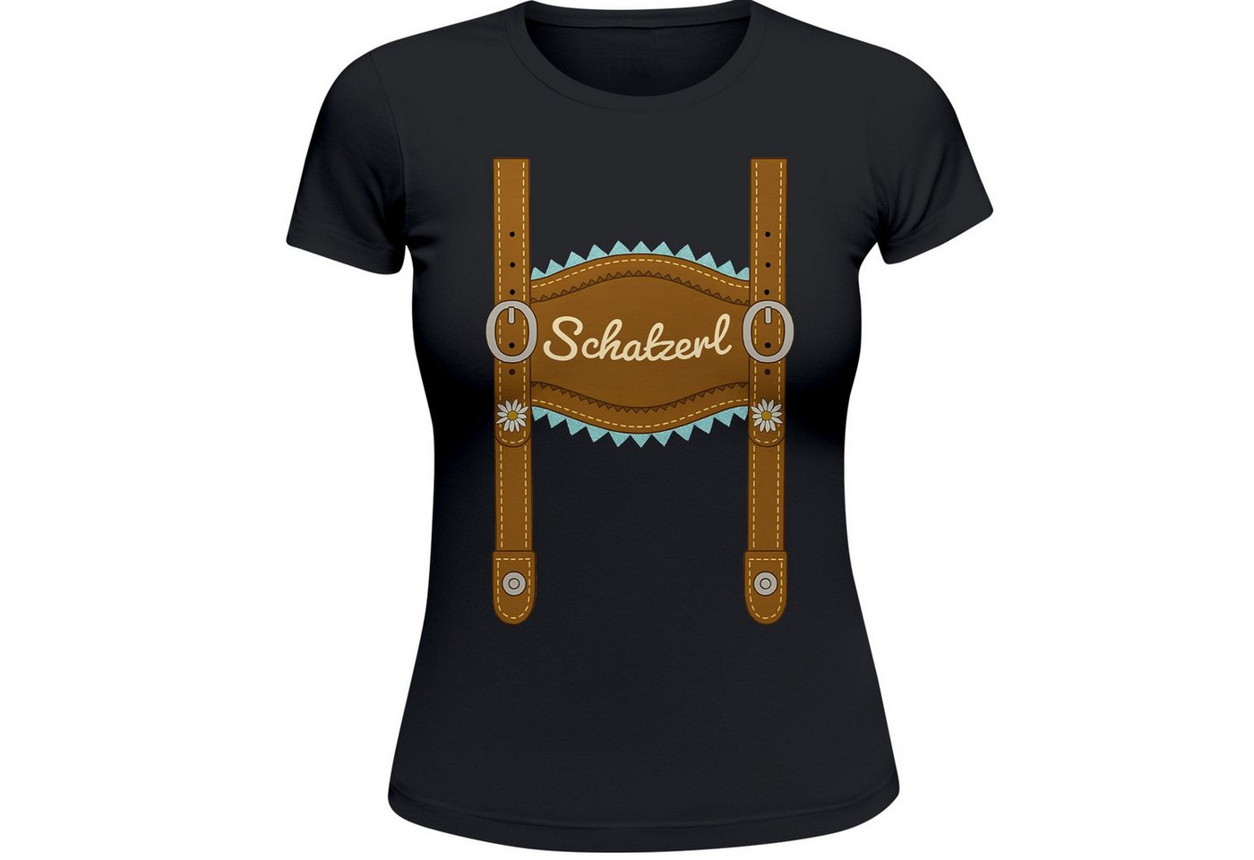 MoonWorks Print-Shirt Damen T-Shirt für das Oktoberfest Schatzerl Lederhosen Latz Fun-Shirt mit Print