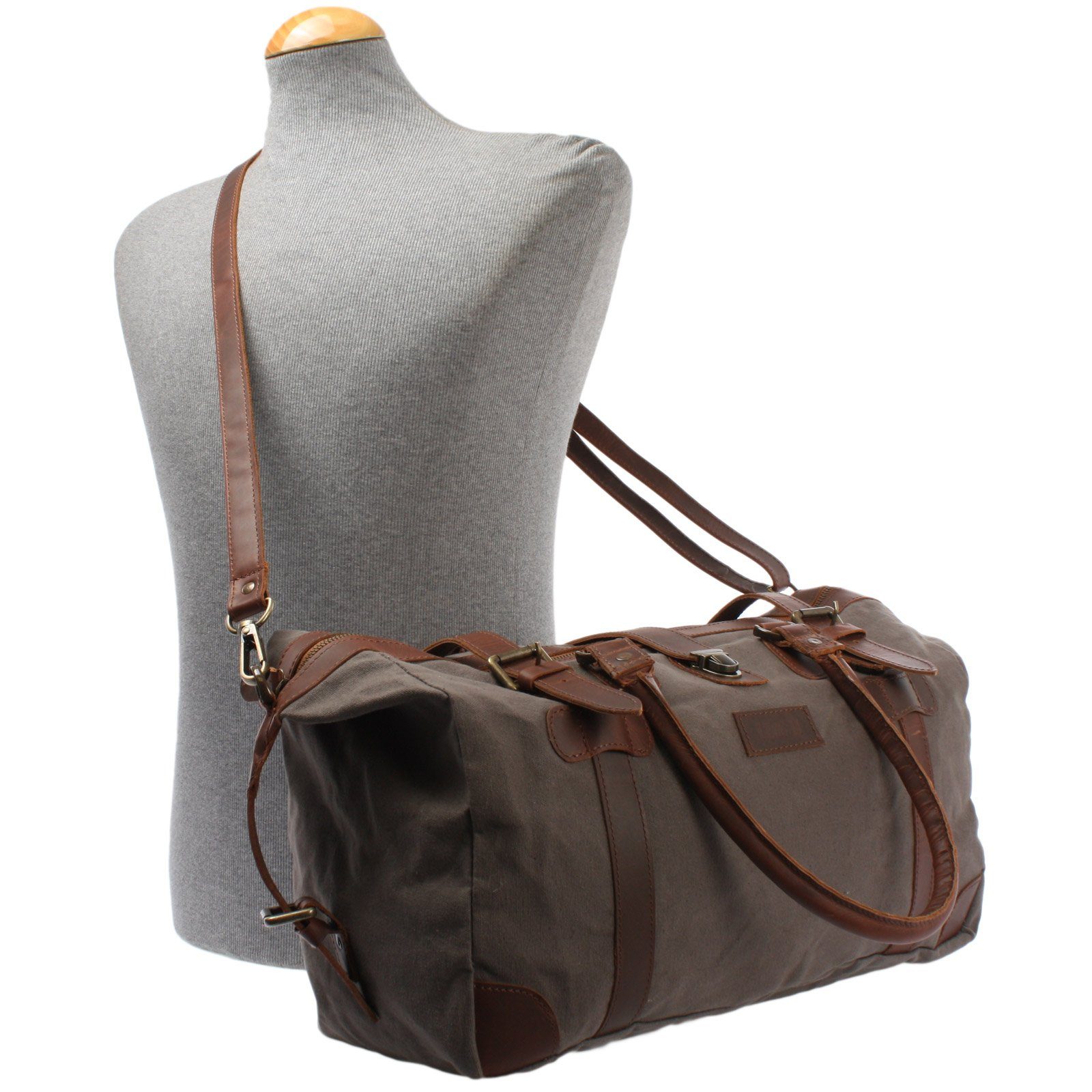 LECONI Weekender klein Handgepäck Damen Herren Leder Canvas LE2008, Canvas & Leder – Innenfach mit Zipper – 45×30×20 cm