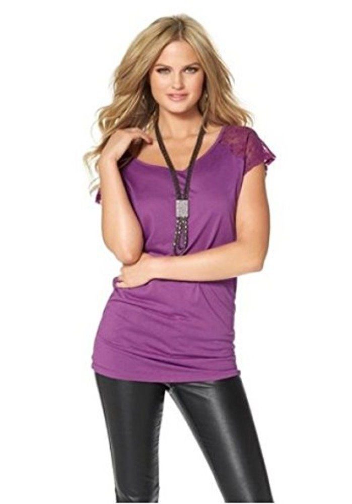 YESET Longshirt »Longshirt mit Spitze Shirt kurzarm Bluse Tunika Top lila  Gr. 36 850573« online kaufen | OTTO