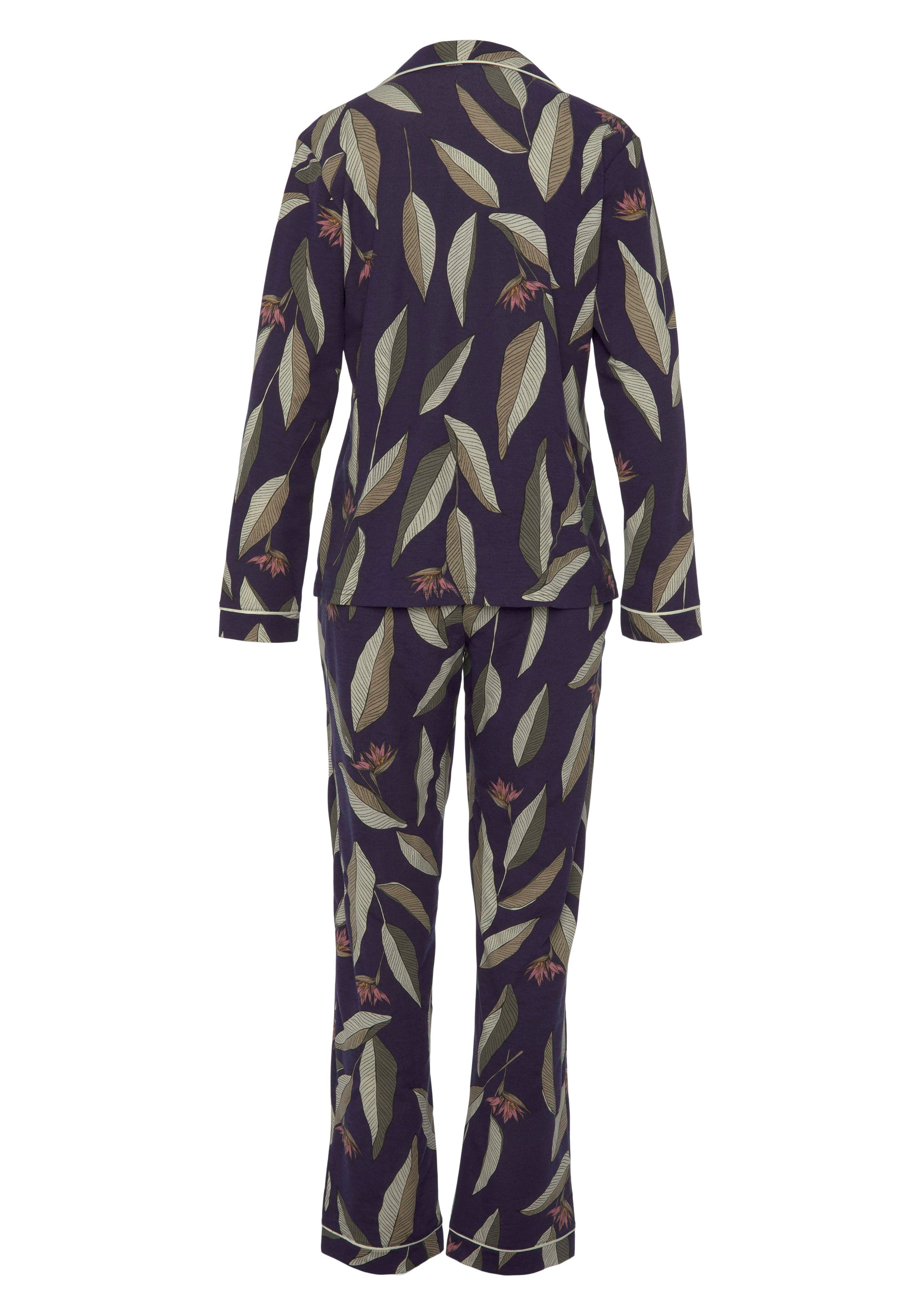 tlg) Pyjama LASCANA dunkellila-gemustert klassischen (2 im Schnitt