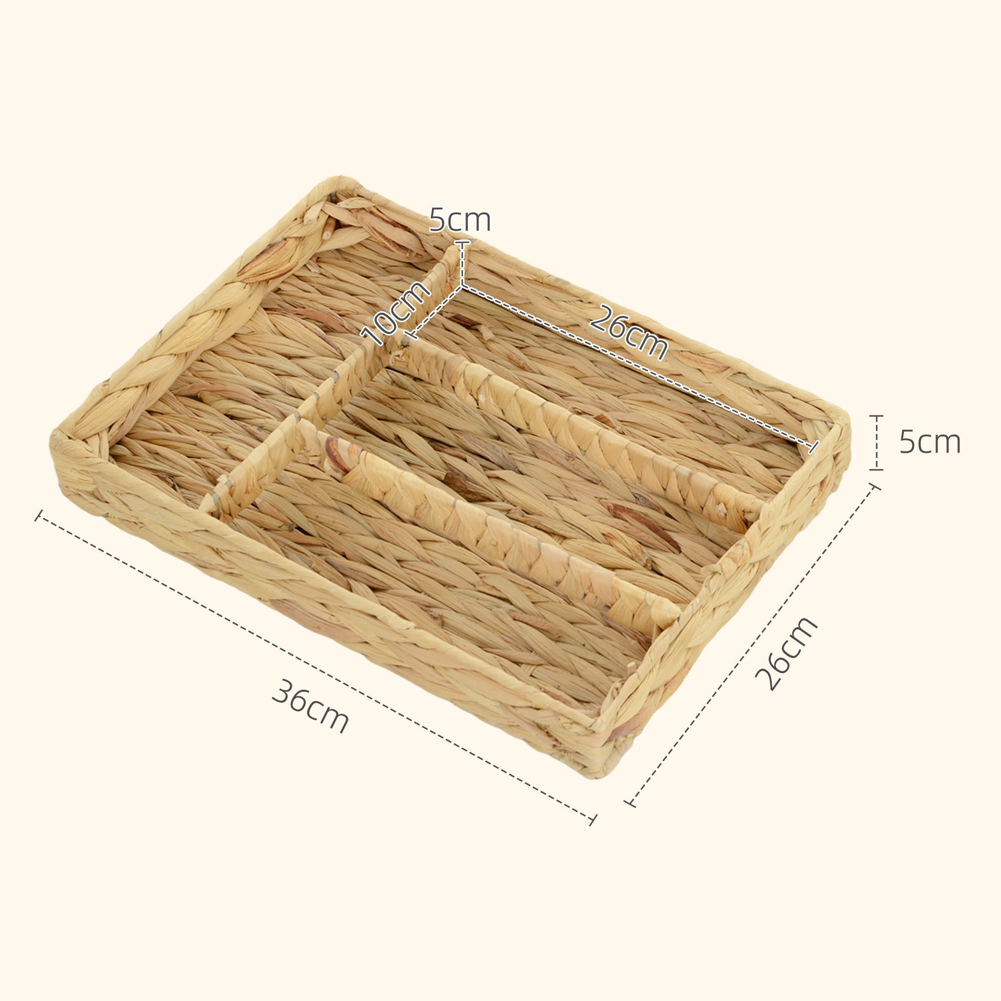 HOMCOM Aufbewahrungskorb 2er-Set, aus Wasserhyazinthe, zum Aufbewahrung und Organisieren (geflochtener Körbe, 2 St., Aufbewahrungskörbe), für Wohnzimmer, Küche, Schlafzimmer, 36 x 26 x 5 cm, Naturholz