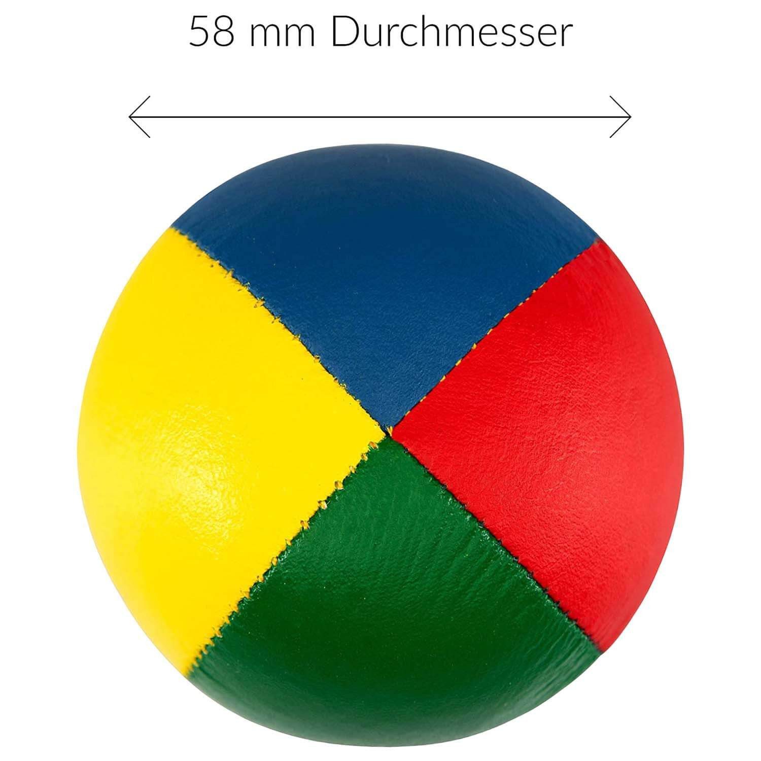 Diabolo Freizeitsport Jonglierball 3er & 5er Set, Jonglierbälle vierfarbig und zweifarbig (Balljonglage Set vierfarbig - Weiche Lernbälle für Einsteiger, 5-St., Koordinationsbälle 5 Stück - Softbälle zum Jonglieren Lernen), 5er Juggling Balls 58 mm, 90g - Profi Training mit Vogelhirse