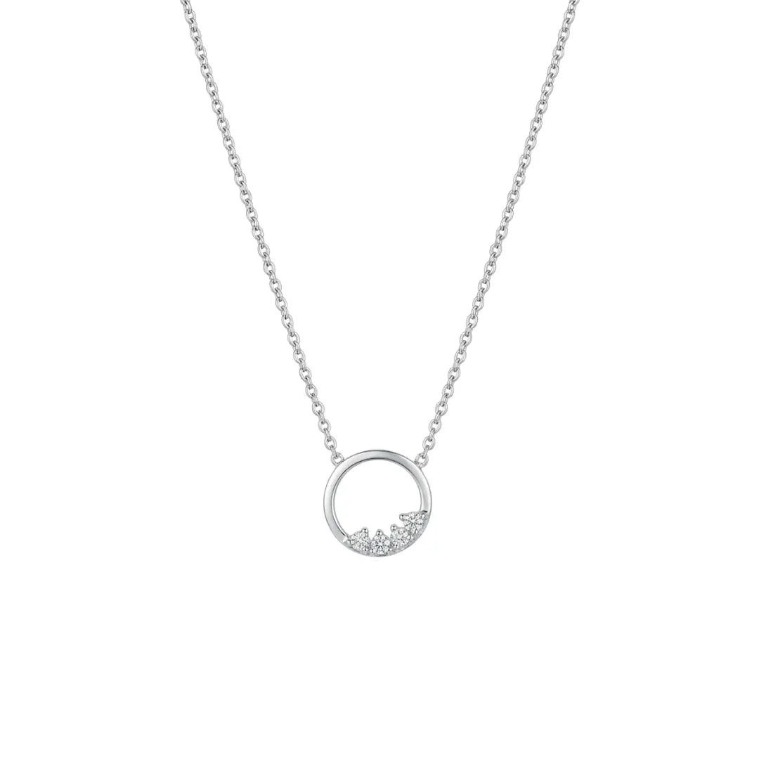 Kette mit Anhänger Circle Crystal Halskette 925 Sterling Silber – Elegante Silberkette