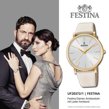 Festina Quarzuhr Festina Damen Uhr Elegant F20372/1 Leder, Damen Armbanduhr rund, Lederarmband weiß