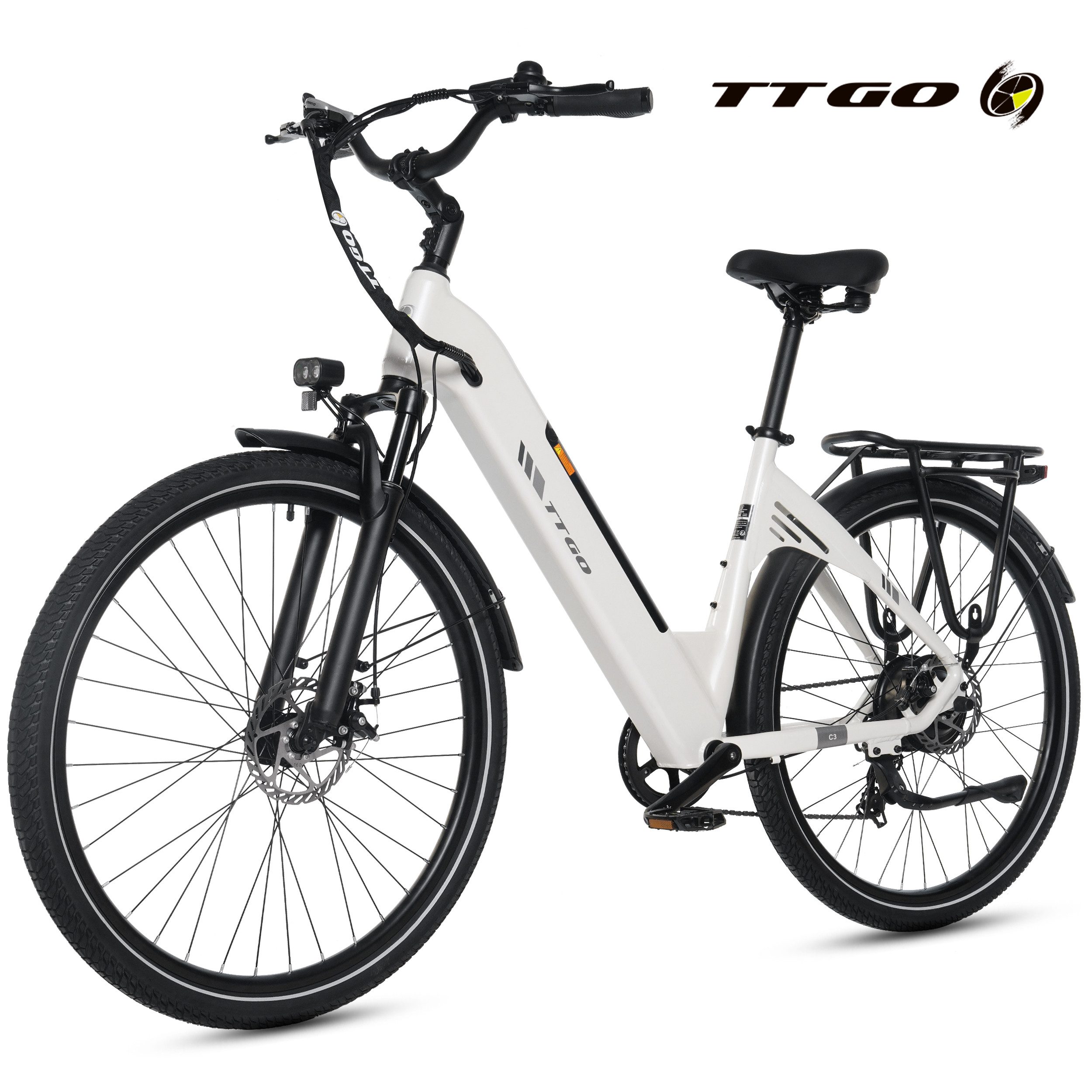 TTGO E-Bike Cityrad 28 Zoll, 52Nm Heckmotor, 150km, Elektrofahrrad, für Damen und Herren, 7 Gang Shimano, Kettenschaltung, Hinterradmotor, 650 Wh, (max. Belastung 125 kg, LCD-Display, Alu-Pedale, Aluminiumrahmen), 5 Stufen, C3 2.0, E-Bike mit tiefem Einstieg, nur 25kg, bis zu 130kg