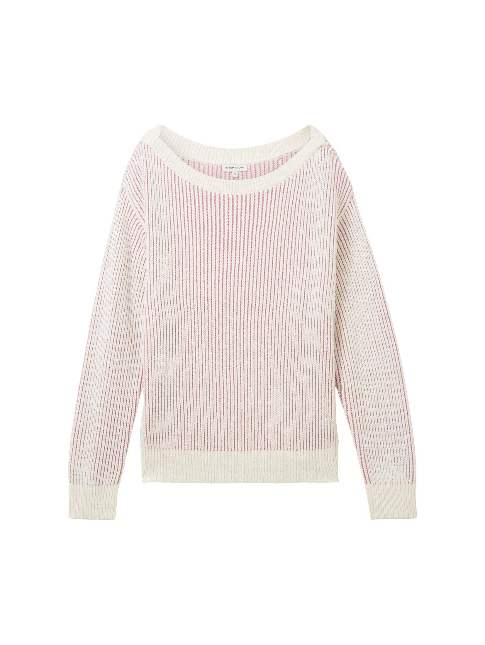 TOM U-Boot offwhite structure Strickpullover mit Strickpullover berry Ausschnitt TAILOR